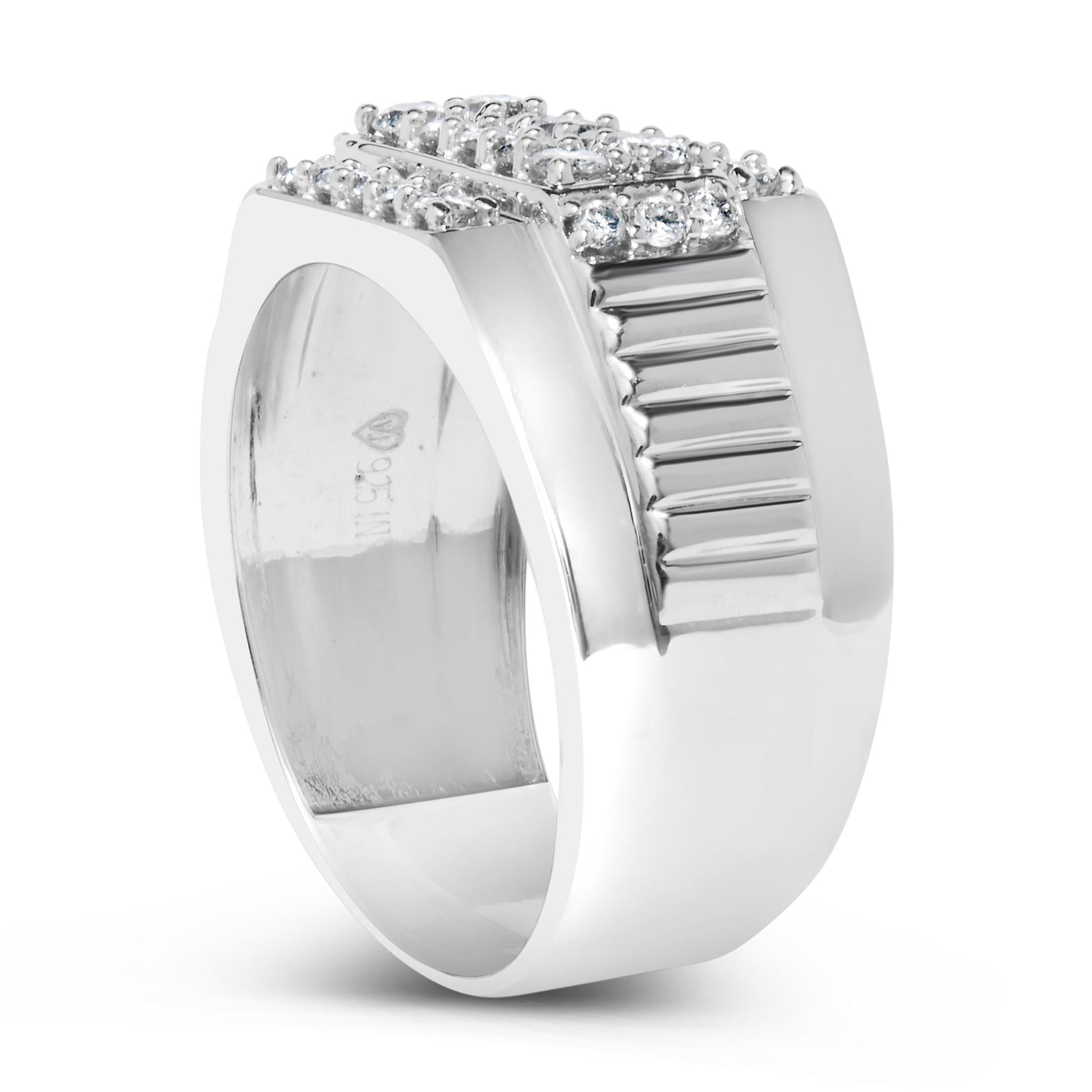 Men's .925 Sterling Silver 1.00 Cttw Diamond Multi Row Band Ring-4
