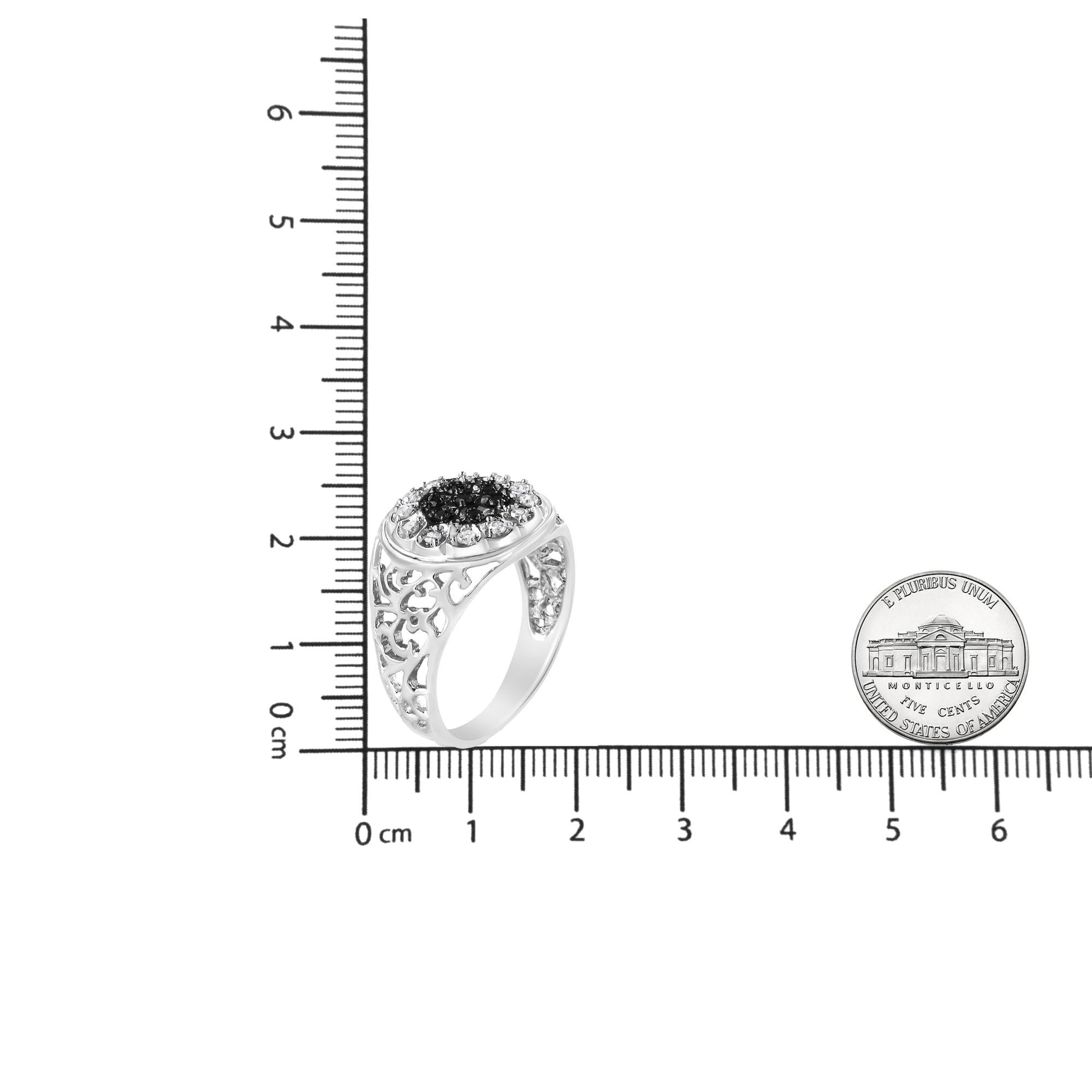 .925 Sterling Silver 1/4 Cttw White and Black Treated Diamond Halo Cluster Ring for Men (I-J Color, I3 Clarity)-4