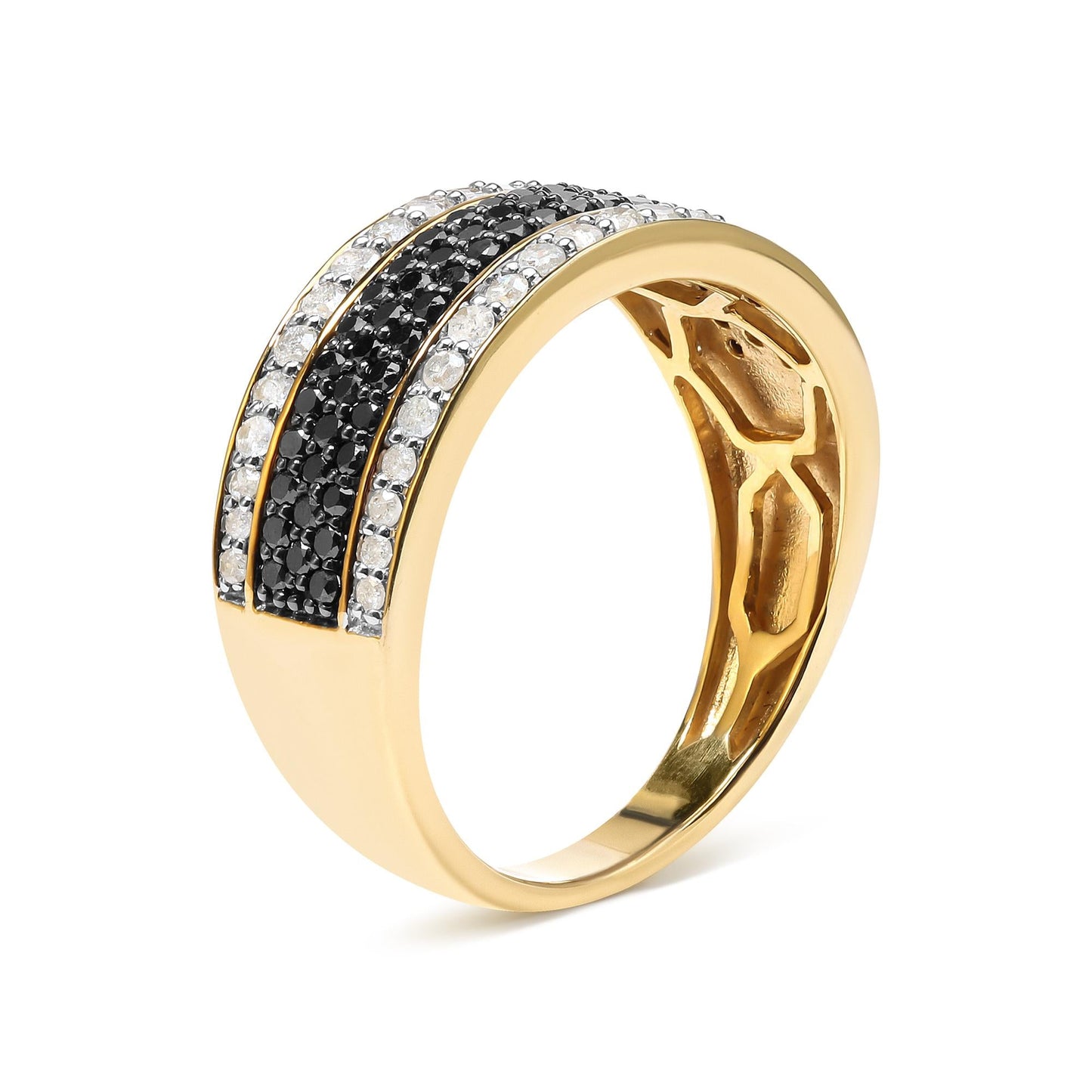 14K Yellow Gold Plated .925 Sterling Silver 1 1/4 Cttw White and Black Treated Diamond Multi Row Band (Black/I-J Color, I2-I3 Clarity)-3