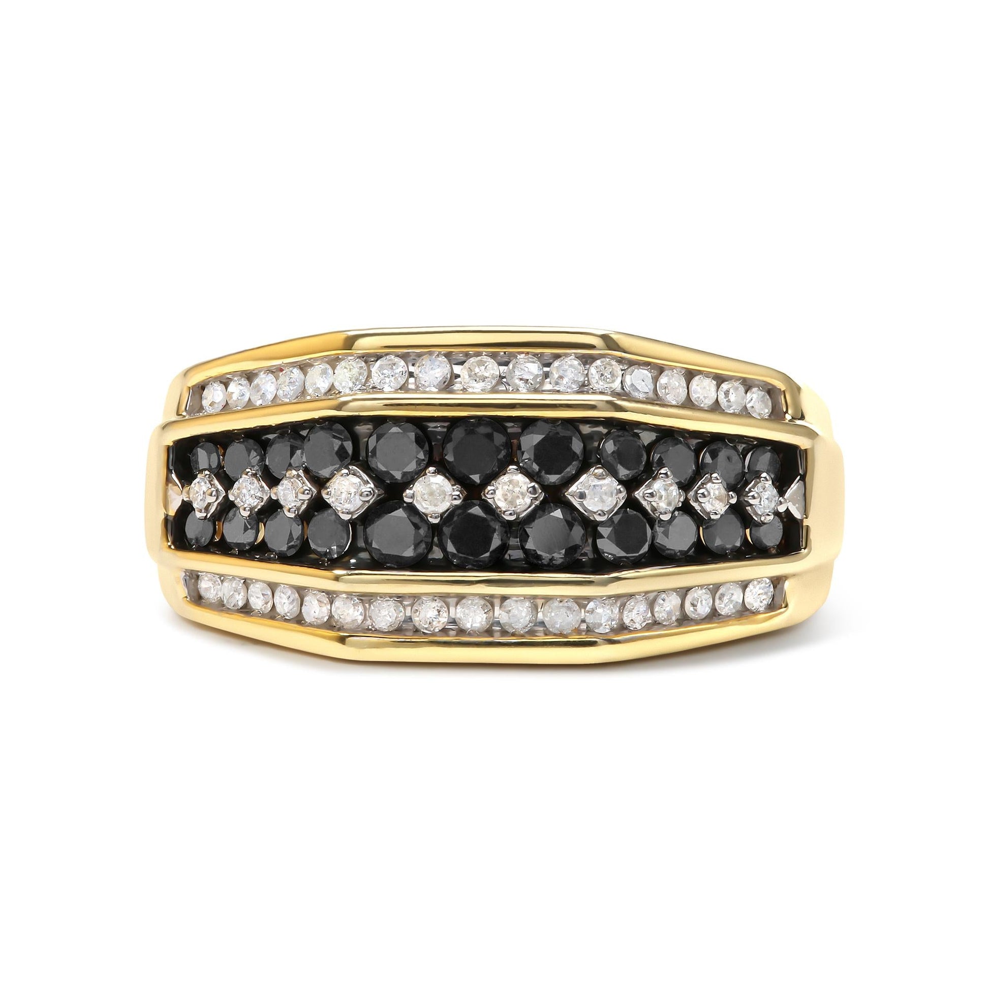 Men's 14K Yellow Gold Plated .925 Sterling Silver 1 1/2 Cttw White and Black Treated Diamond Cluster Ring (Black / I-J Color, I2-I3 Clarity)-0