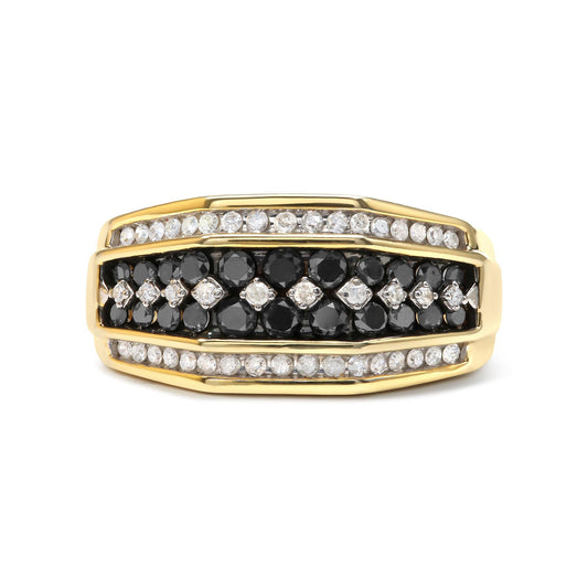 Men's 14K Yellow Gold Plated .925 Sterling Silver 1 1/2 Cttw White and Black Treated Diamond Cluster Ring (Black / I-J Color, I2-I3 Clarity)-0