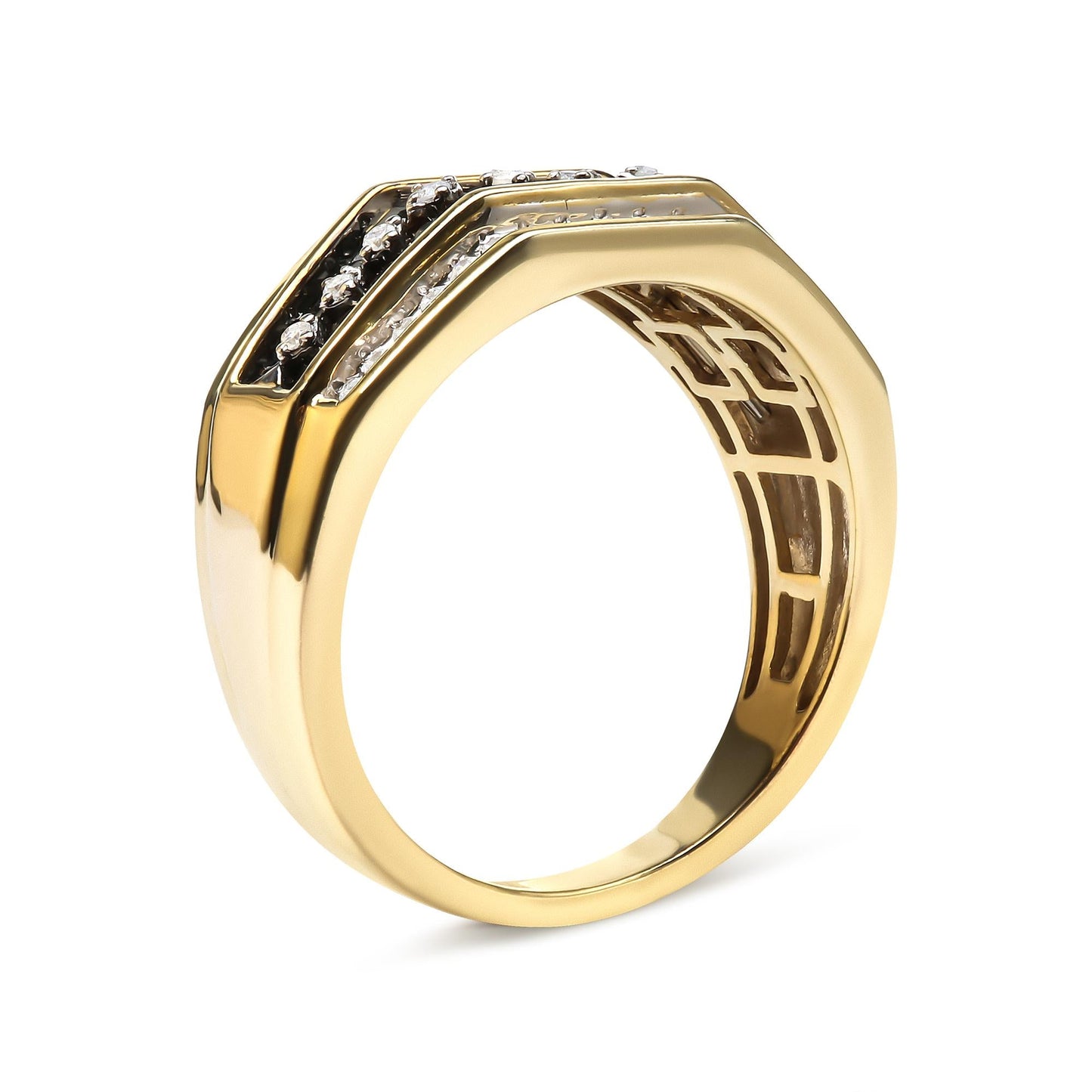 Men's 14K Yellow Gold Plated .925 Sterling Silver 1 1/2 Cttw White and Black Treated Diamond Cluster Ring (Black / I-J Color, I2-I3 Clarity)-3