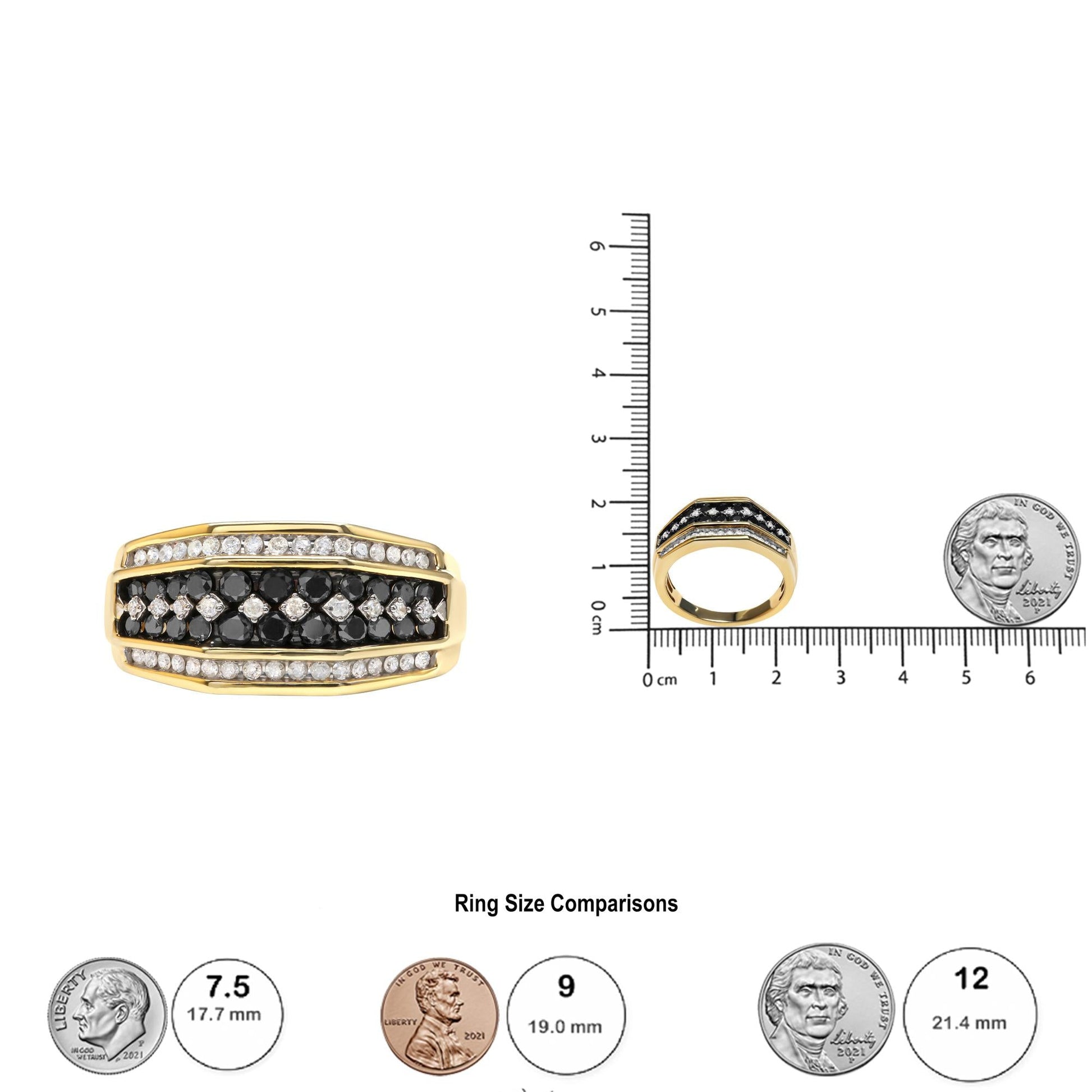 Men's 14K Yellow Gold Plated .925 Sterling Silver 1 1/2 Cttw White and Black Treated Diamond Cluster Ring (Black / I-J Color, I2-I3 Clarity)-4