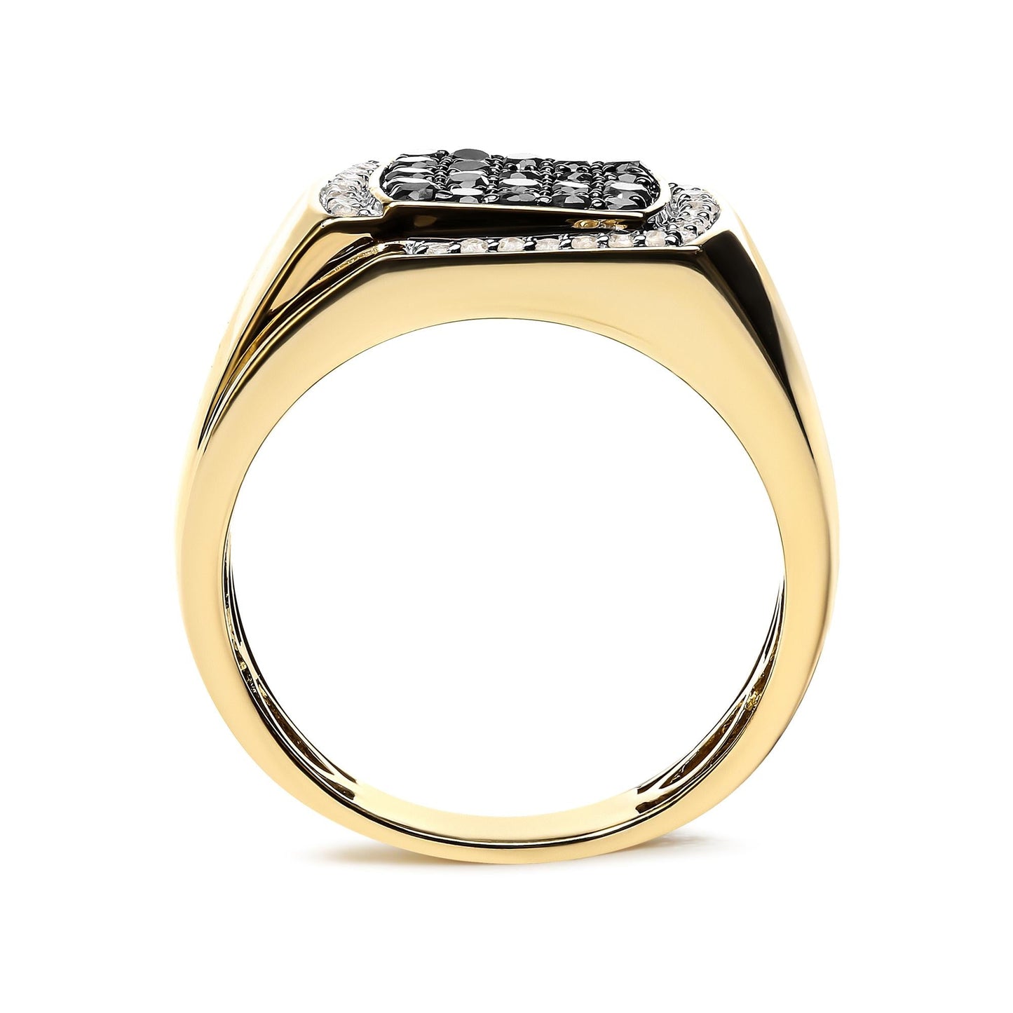 Men's 10K Yellow Gold 1.00 Cttw Cushion Cluster Black and White Diamond Statement Ring (I-J Color, I2-I3 Clarity)-4
