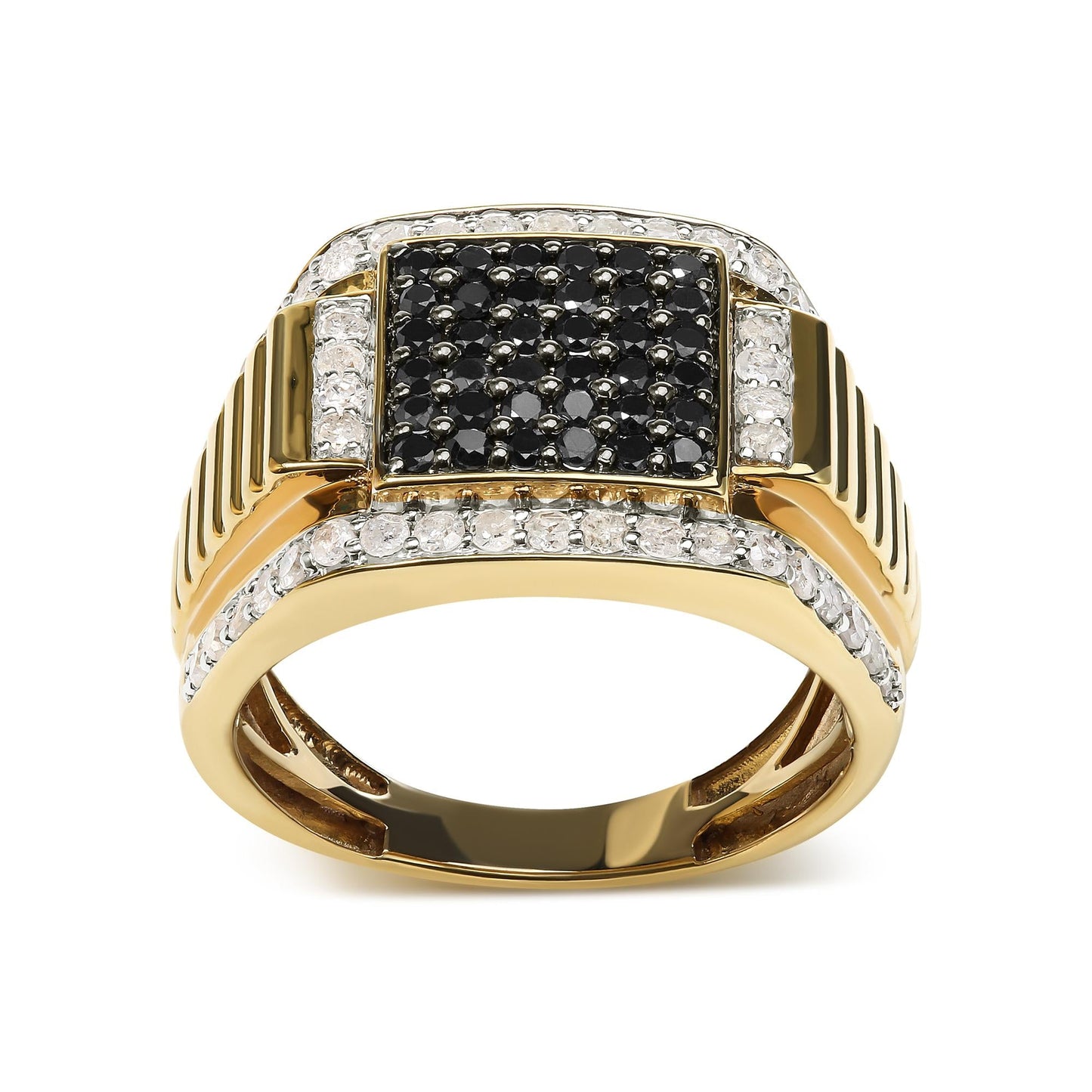 Men's 14K Yellow Gold Plated .925 Sterling Silver 1 1/2 Cttw White and Black Treated Diamond Cluster Ring (Black / I-J Color, I2-I3 Clarity)-1