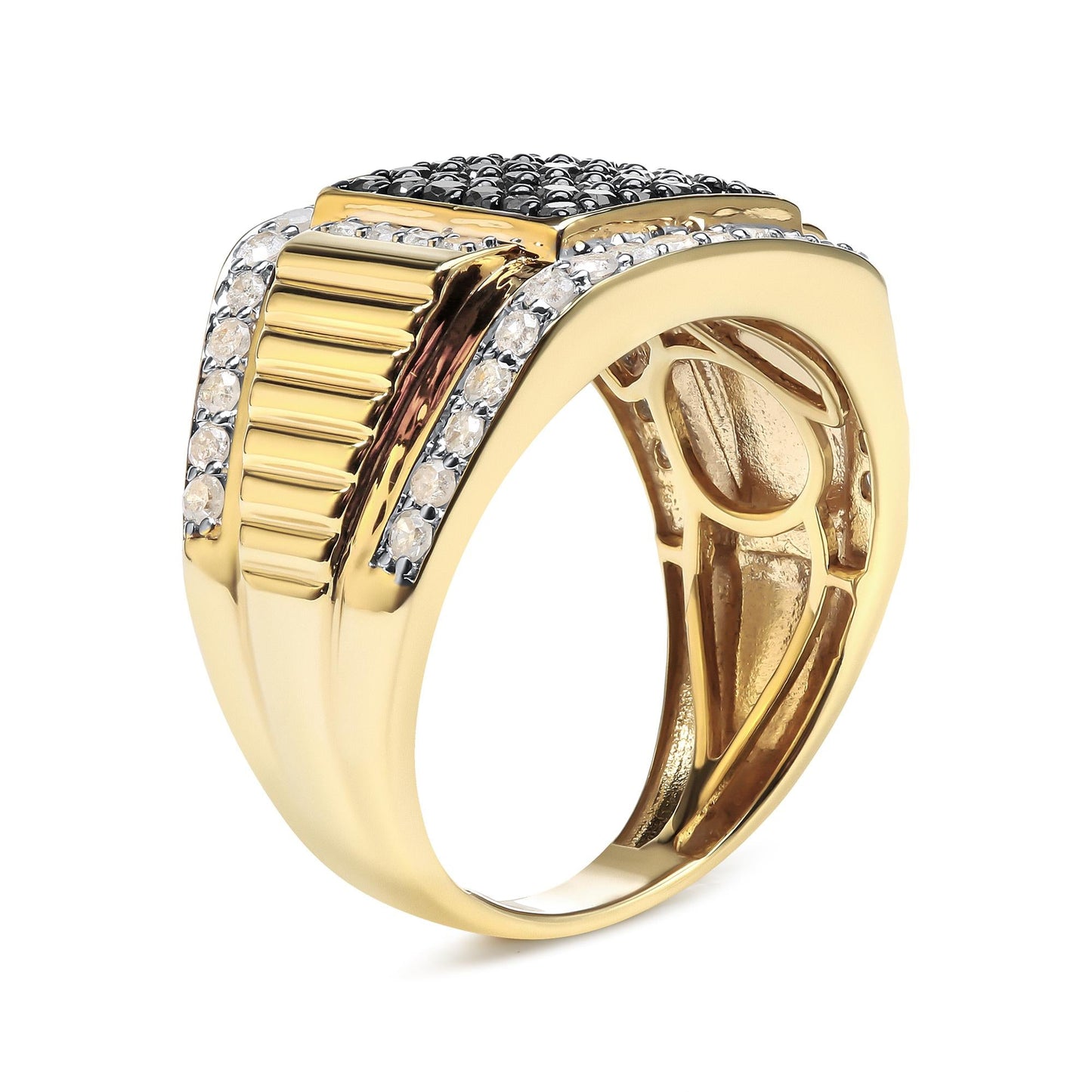 Men's 14K Yellow Gold Plated .925 Sterling Silver 1 1/2 Cttw White and Black Treated Diamond Cluster Ring (Black / I-J Color, I2-I3 Clarity)-3