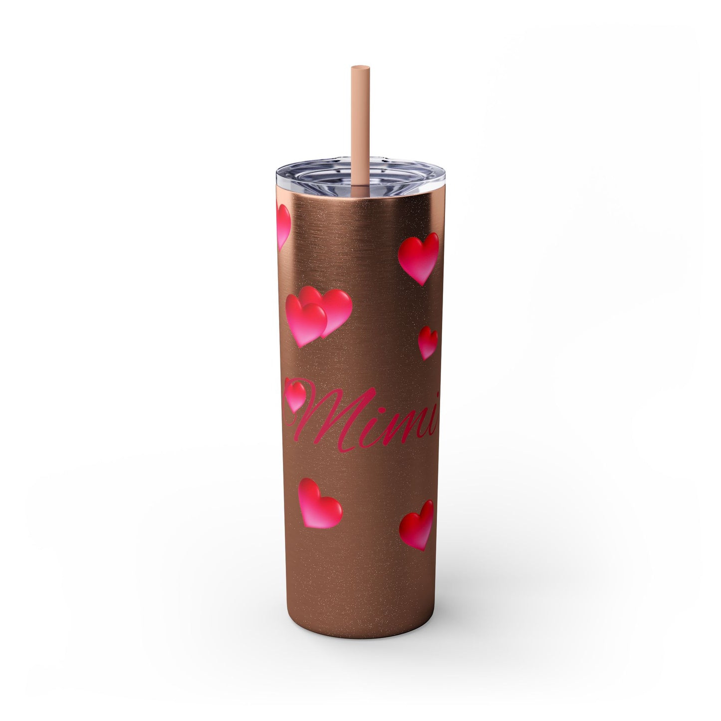 Gepasmaakte Glitter 20oz Dun Tumbler met Pienk Hartpatroon — [Jou Naam Hier]