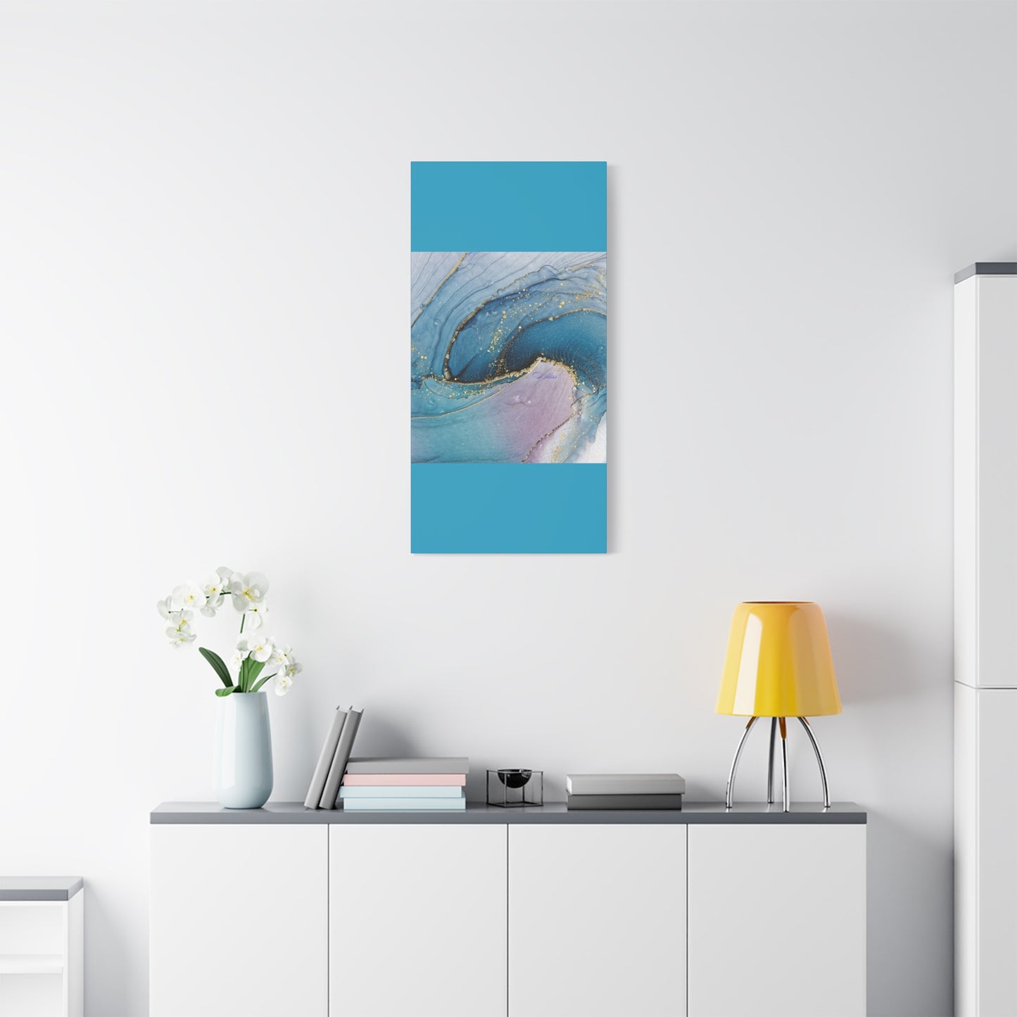Canvas Wall Art, Abstract Ocean Wave, Modern Decor, Home Office, Gift for Her, Blue Gold Artwork, Living Room Wall Decor