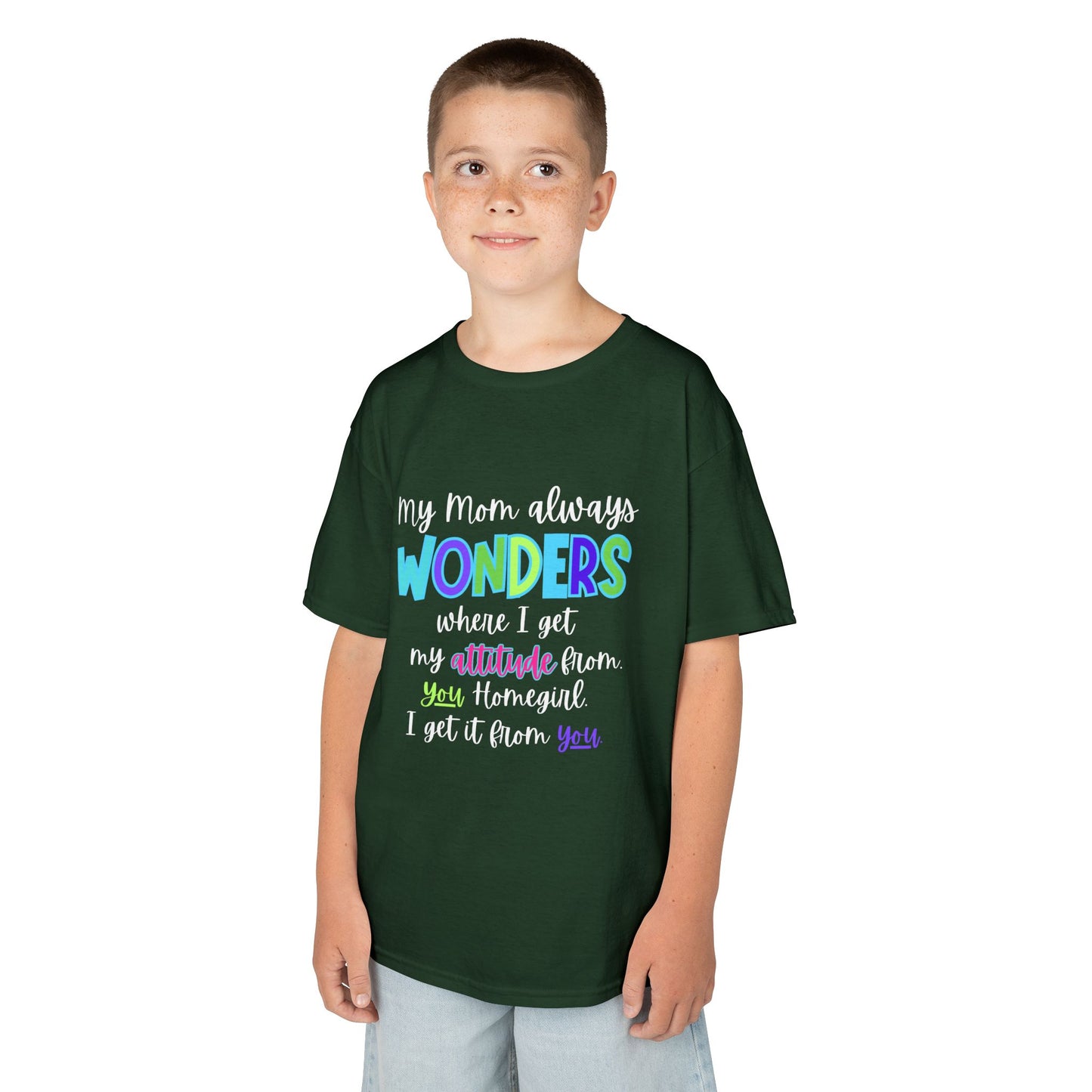 Colorful Kids Tee: 'My Mom Wonders Where I Get My Attitude From' | Fun Gift for Birthdays, Holidays, Everyday Wear, Unique Kids Apparel