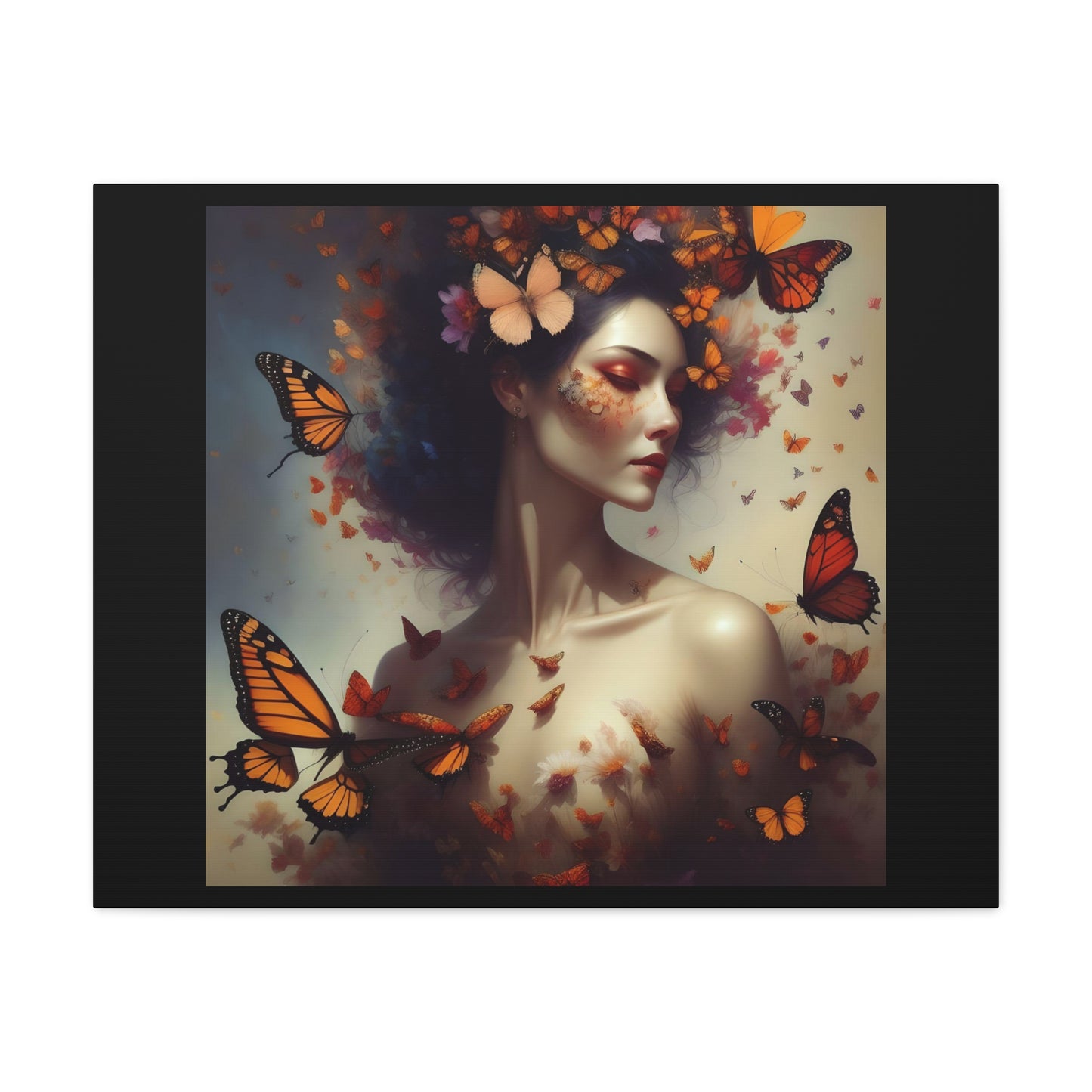 Canvas Wall Art - Butterfly Woman Print, Floral Home Decor, Unique Gift for Nature Lovers, Birthday Decoration, Whimsical Art