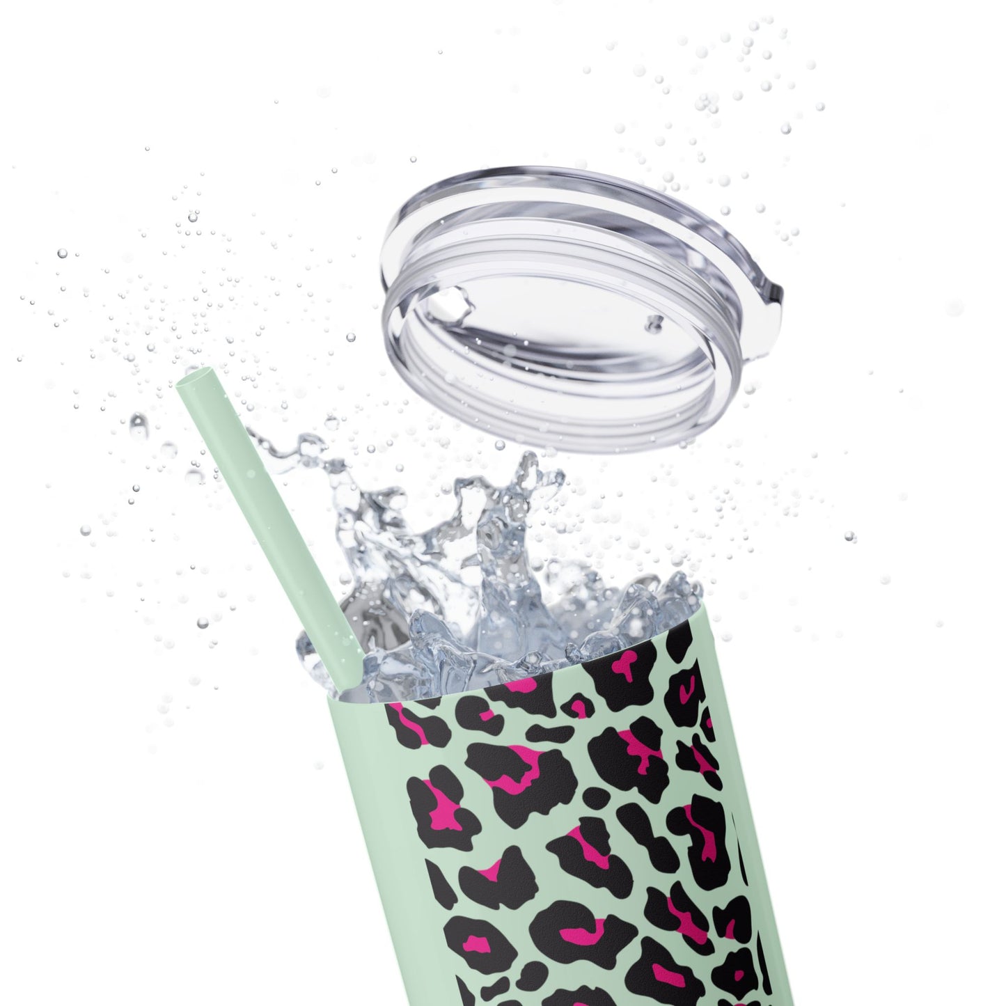 Leopard Print Skinny Tumbler with Straw, 20oz - Perfect for Travel, Gifts, and Everyday Hydration, Stylish Drinkware, Animal Print Tumbler