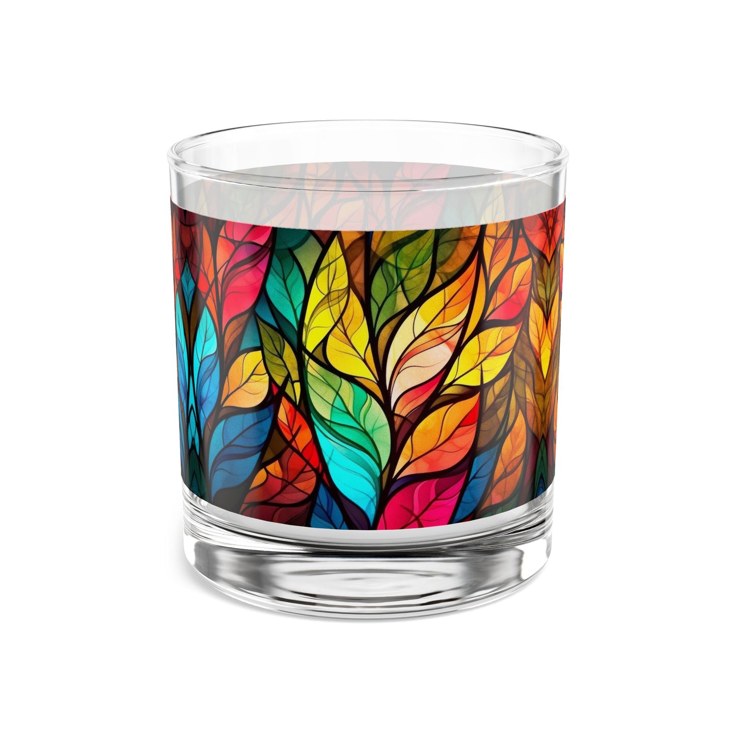 Colorful Stained Glass Leaves Rocks Glass 10oz Whiskey Tumbler