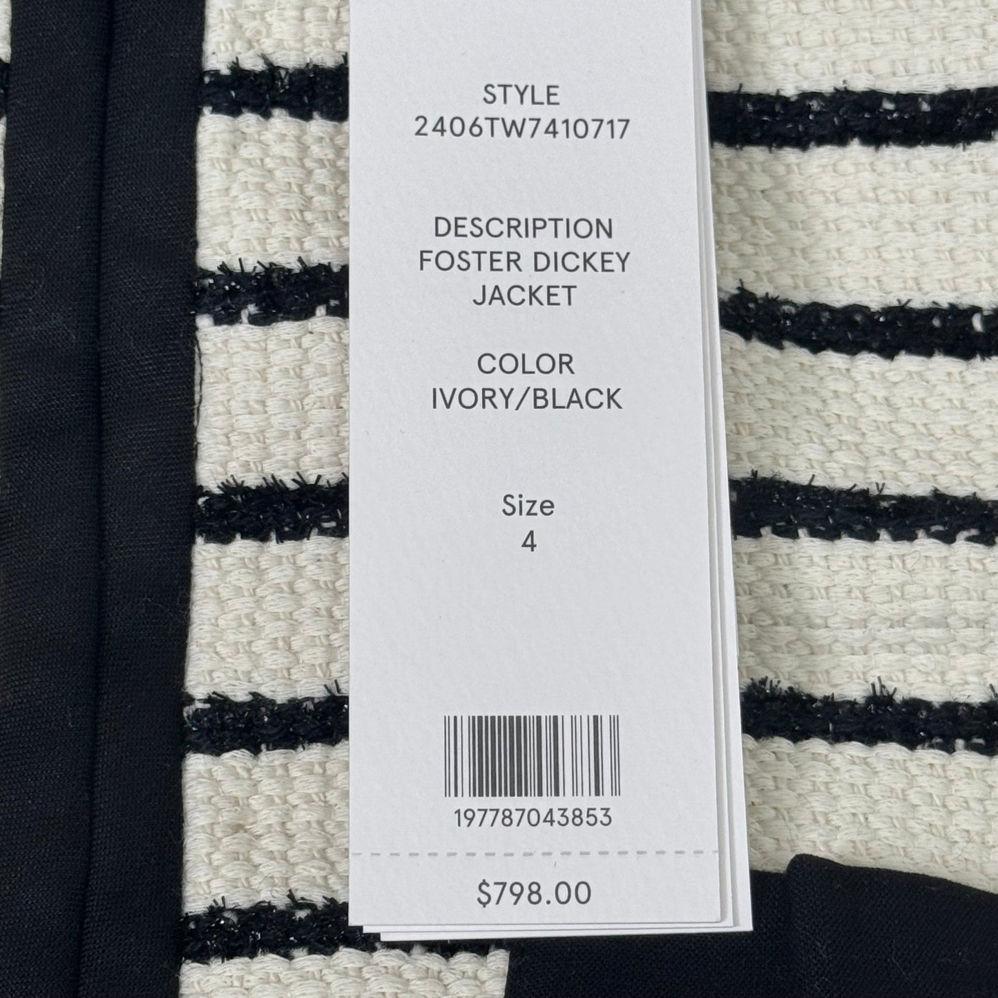 VERONICA BEARD Women's Foster Dickey Jacket Sz-4 Ivory/Black 2406TW7410717