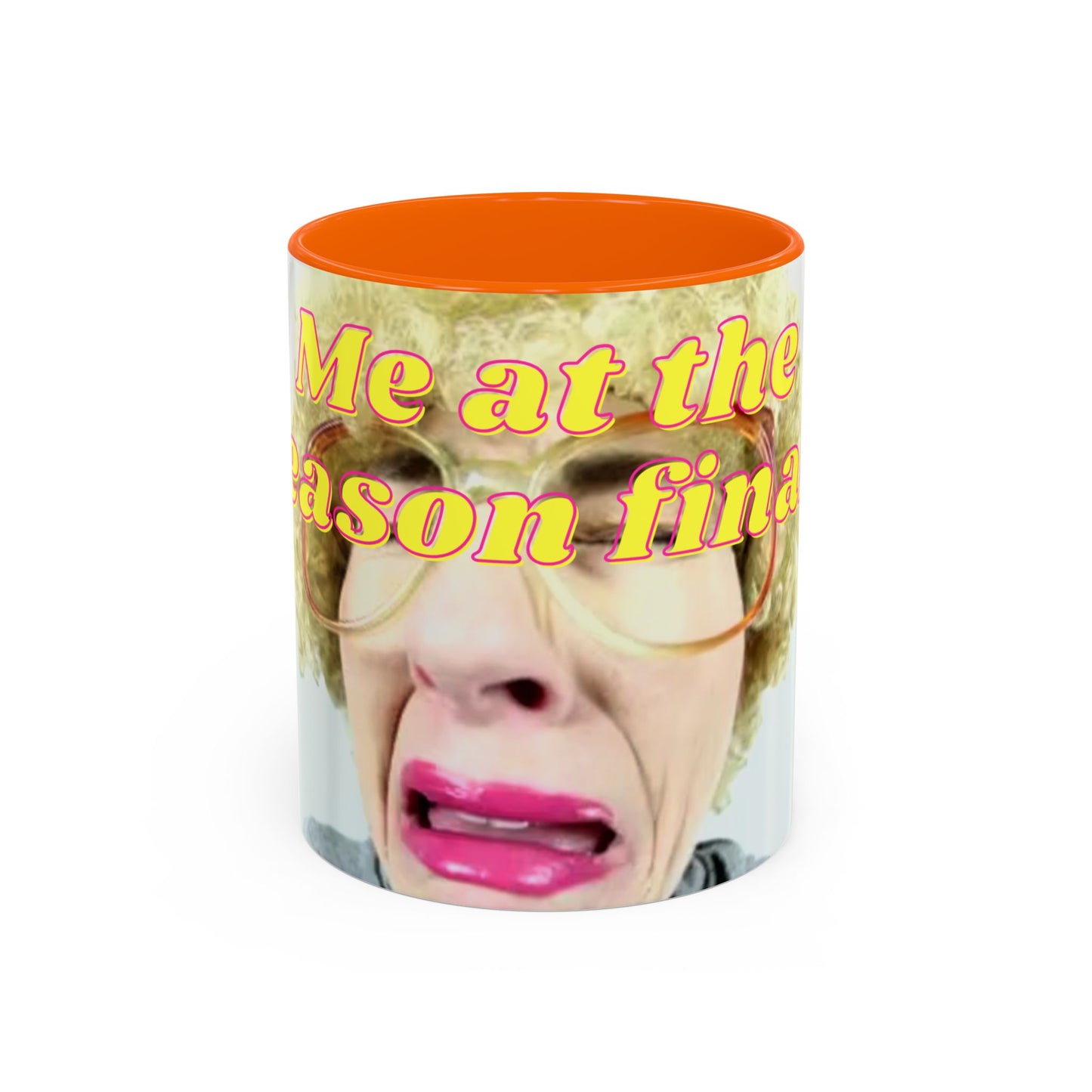 Humorous Accent Coffee Mug, "Me at the season finale", Funny Gift for TV Lovers, Comedy Merchandise, Unique Birthday Present, Fun Housewarming Mug
