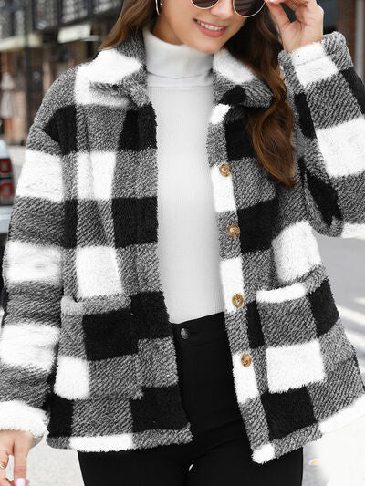 Beautiful Red Women Drop Shoulder Fuzzy Button-Up Jacket Soft And Comfortable Casual Fit Jacket