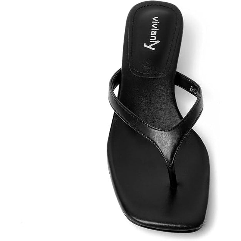New Vivianly Womens 8 Black Flip Flop Open Toe Slide On 2" Heel Sandal Shoes
