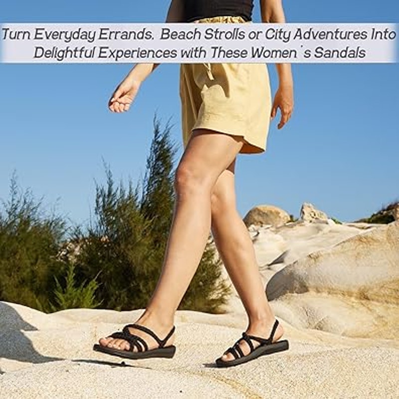 New Megnya Womens 7.5 Black Braided Strap Open Toe Slide On Cushioned Sandals