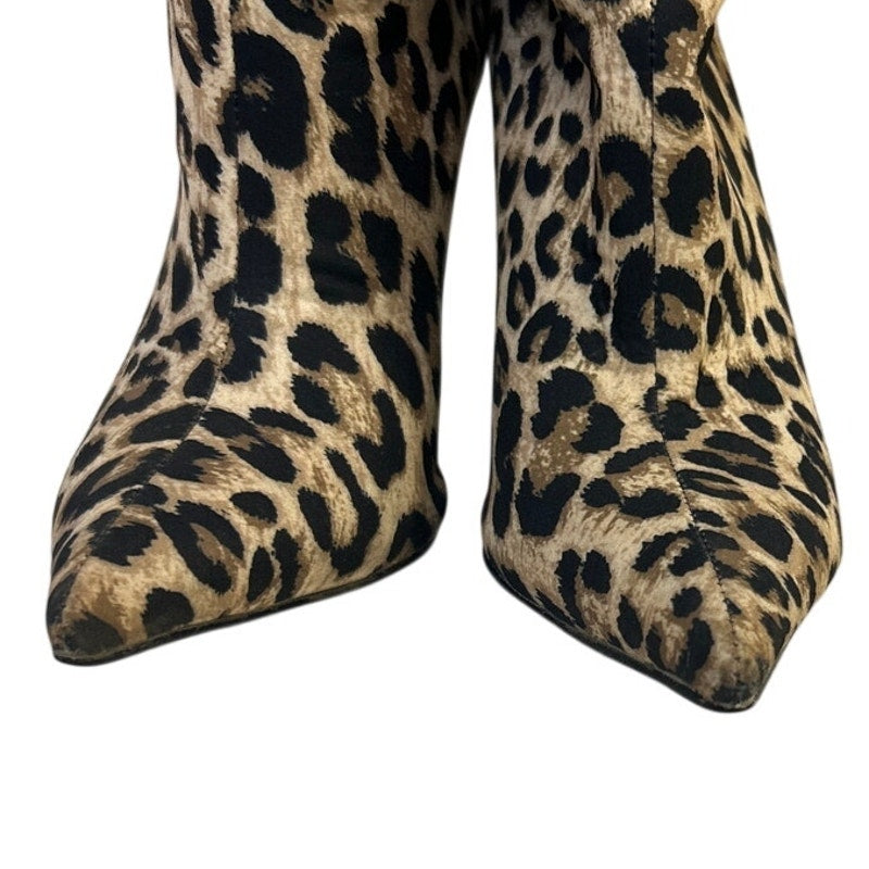 Caglglz Womens Size 7 Leopard Print 4.25" Heel Boot Pointed Toe Thigh High Shoes