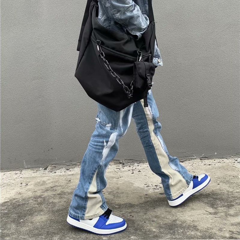 Washed Splash-ink Stitching Jeans Men's Personalized Straight Pants