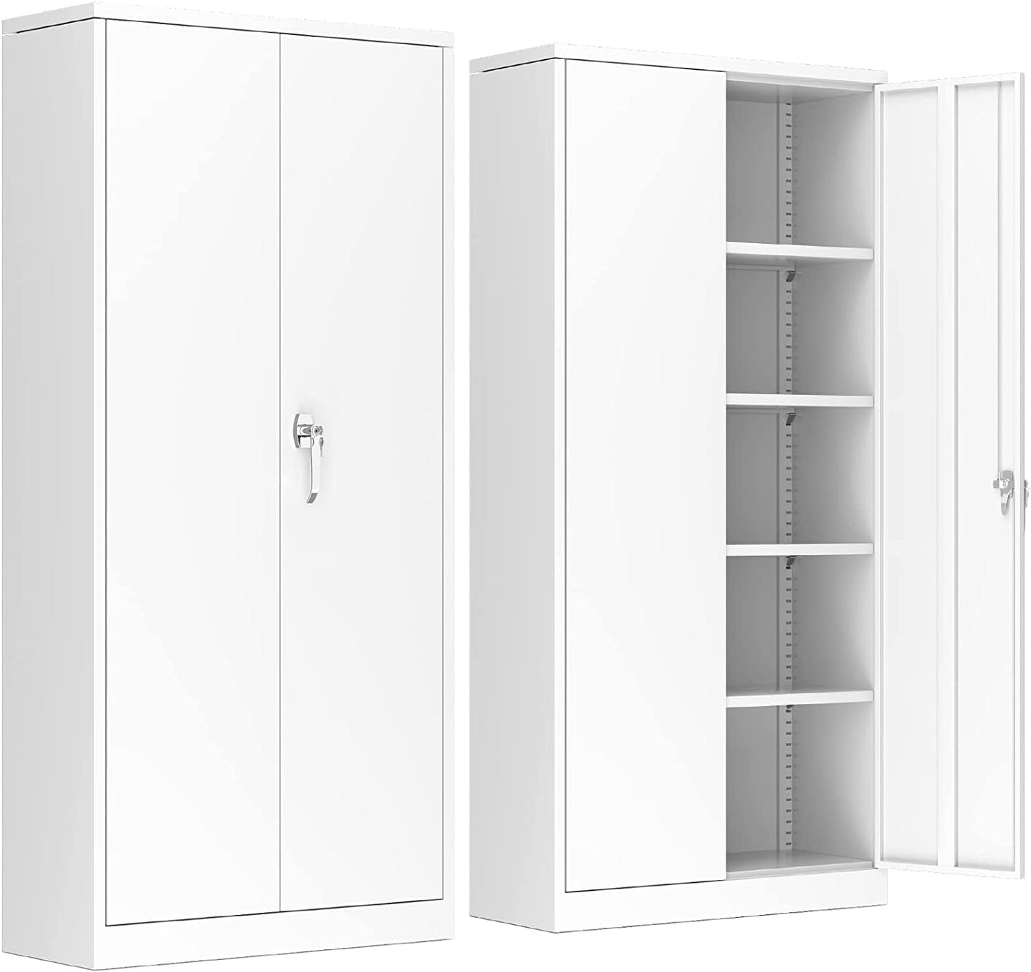 SUPEER Metal Storage Cabinet With 2 Door And 4 Adjustable Shelves,180CM Tall Steel Cabinet For Warehouse,Garage,Home,Office,Easy Assemble Required White