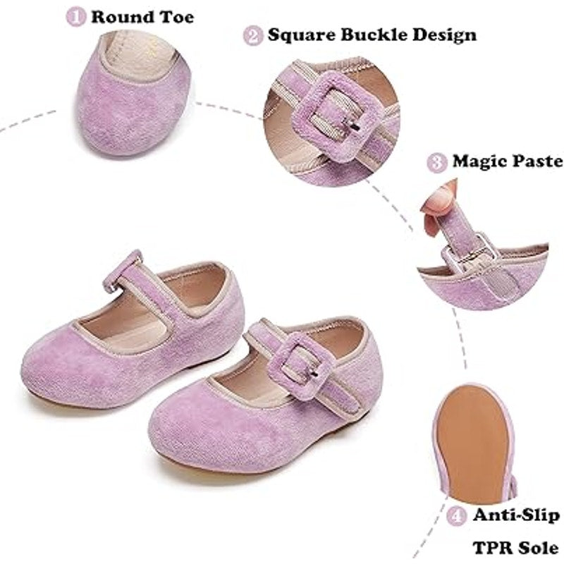 Kiderence Toddler Girls 8 Purple Mary Jane Ballet Flats Latch & Hook Close Shoes