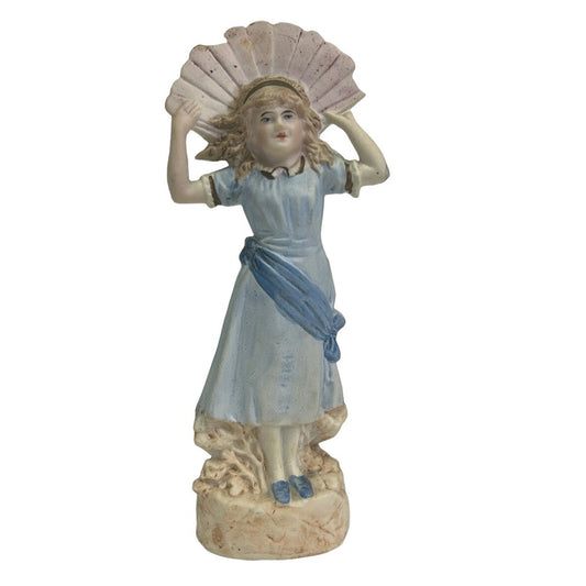 Vintage Victorian Lady Girl Blue Dress w Fan Ceramic Figure Figurine Collectible