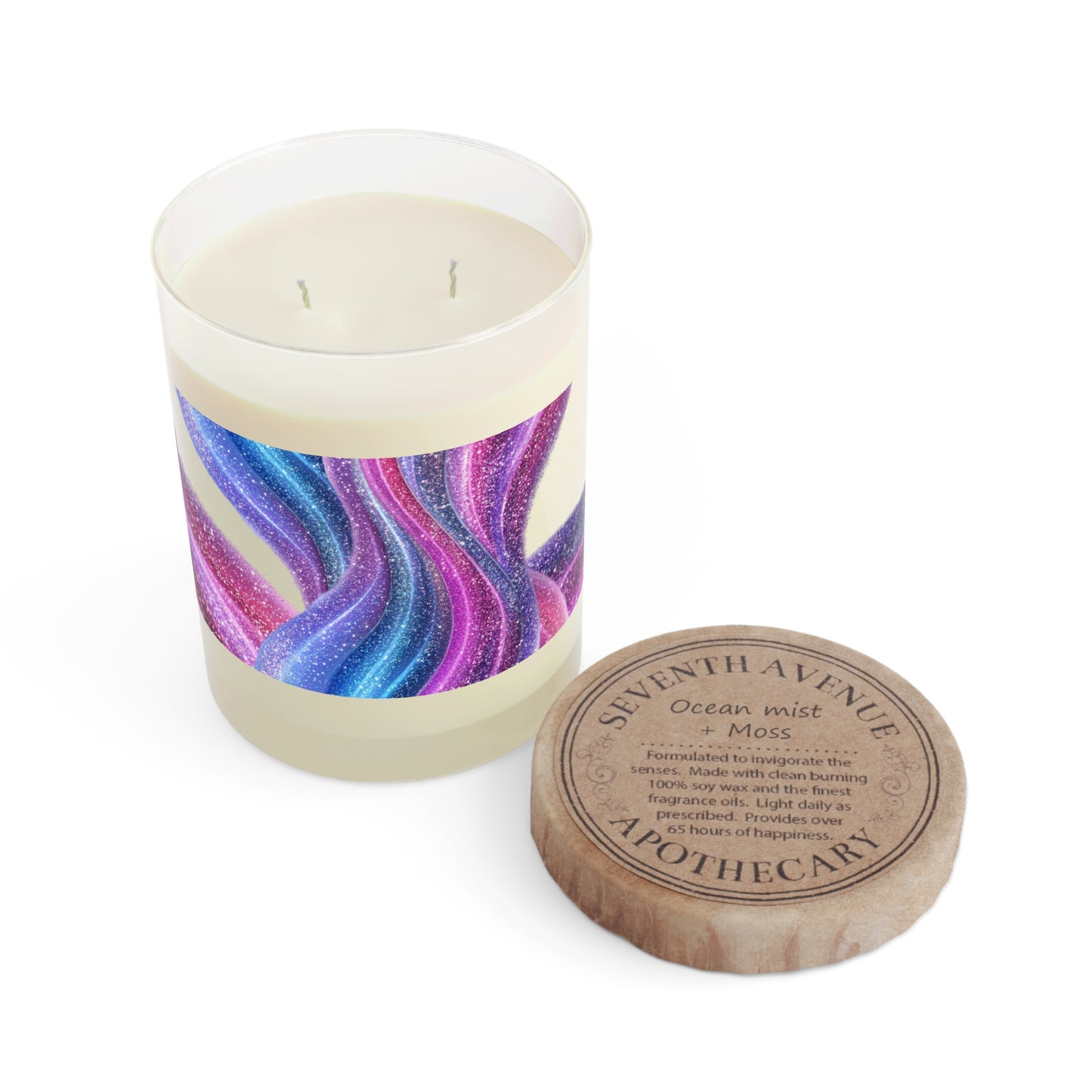 Purple Pink Glitter Swirl Candle 11oz Glass Scented Candle