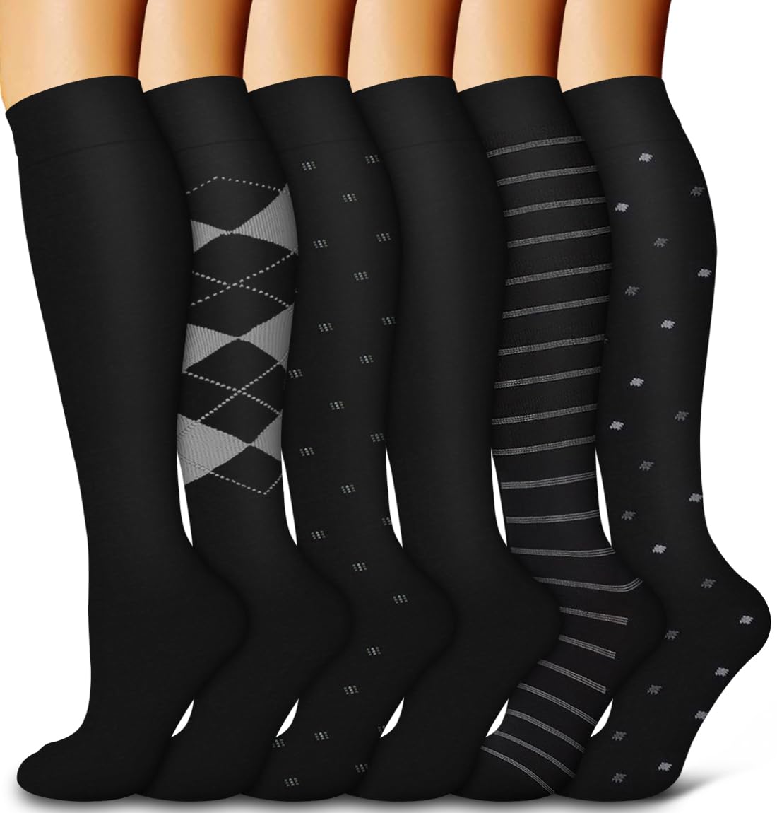 6 Pack Copper Compression Socks for Women and Men Circulation-Best Support for Medical,Running,Nursing,Athletic