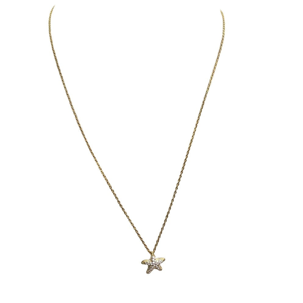 New Cubic Zirconia CZ Mini Ocean Starfish Gold Toned Charm Pendant Necklace