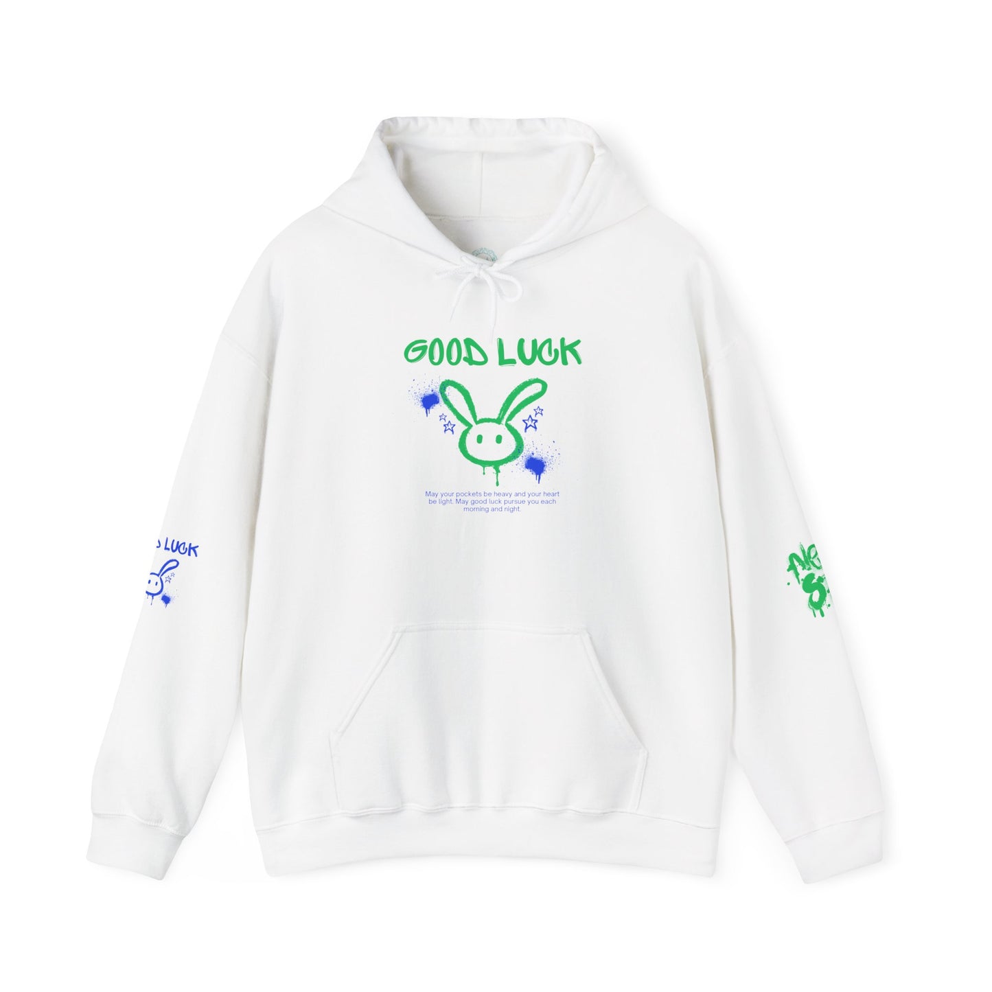 Good Luck Never Stop Unisex Heavy Blend Hooded Sweatshirt | Lucky Easter Bunny Design