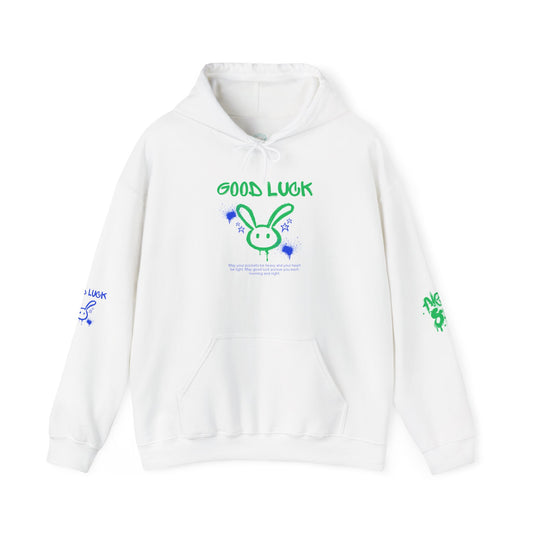 Good Luck Never Stop Unisex Heavy Blend Hooded Sweatshirt | Lucky Easter Bunny Design