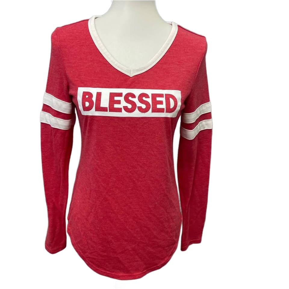 Jerry Leigh Juniors XS Blessed Long Sleeve V-Neck Polyester Blend Striped Top