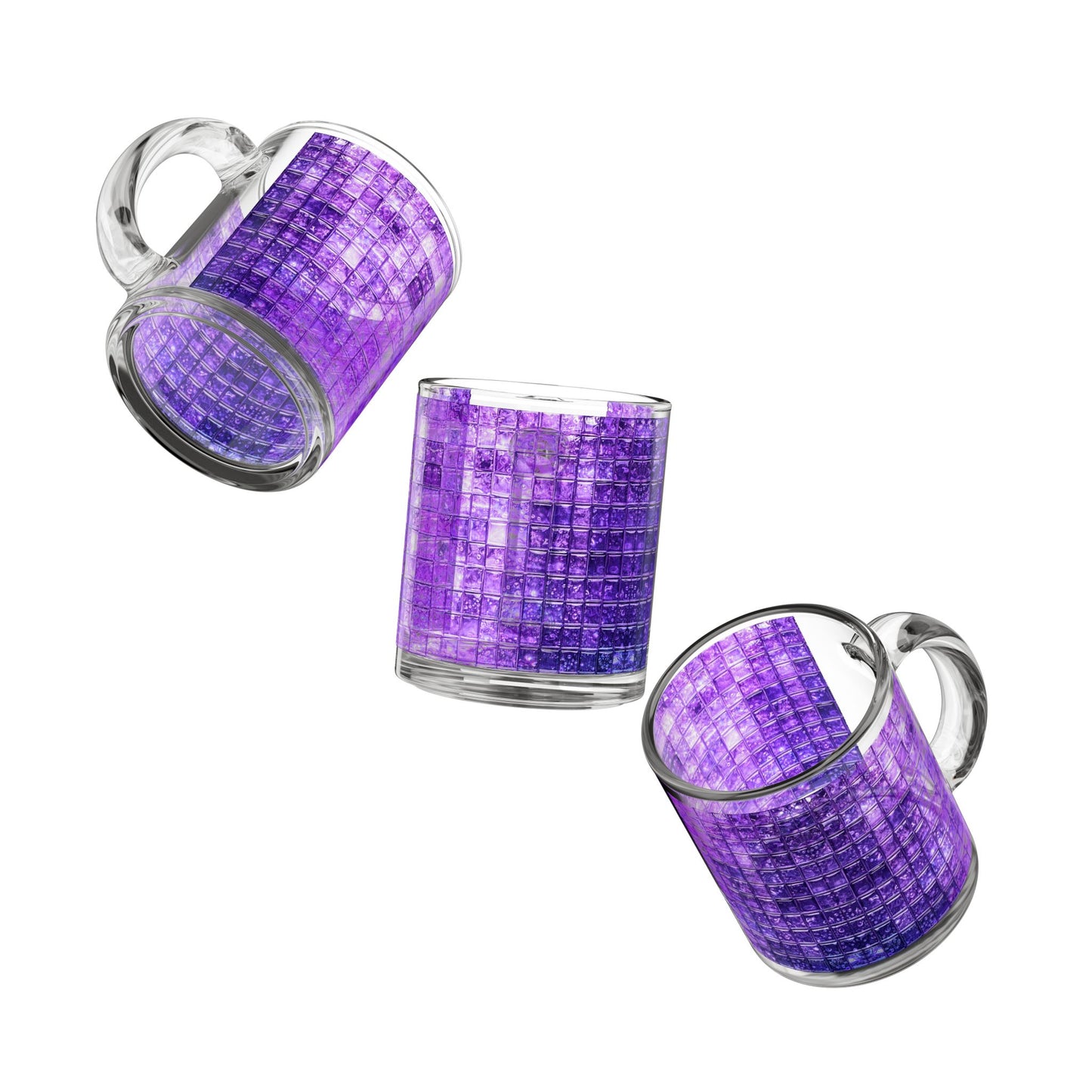 Purple Mosaic Tile Glass Mug Iridescent Geometric Pattern, 10oz