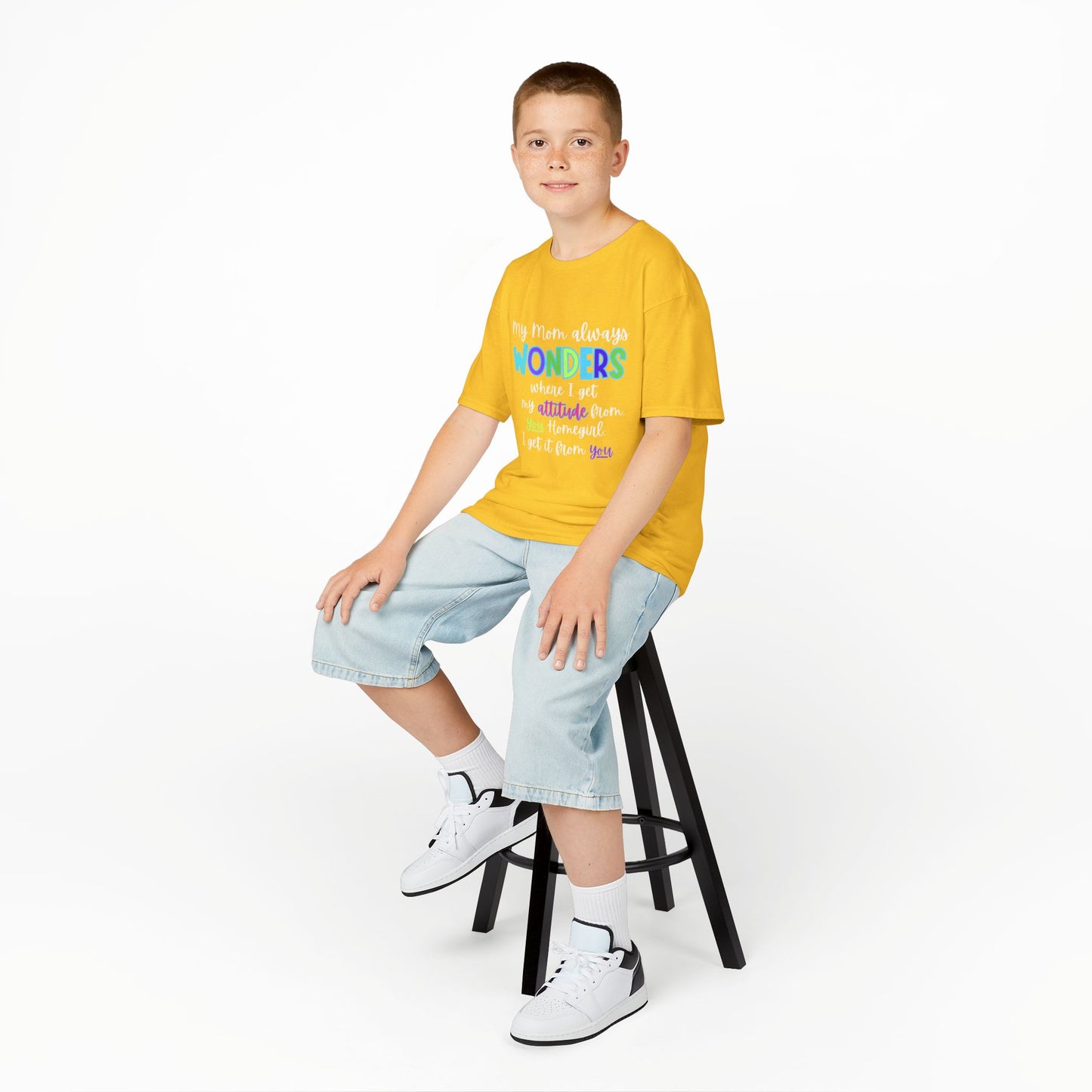 Colorful Kids Tee: 'My Mom Wonders Where I Get My Attitude From' | Fun Gift for Birthdays, Holidays, Everyday Wear, Unique Kids Apparel