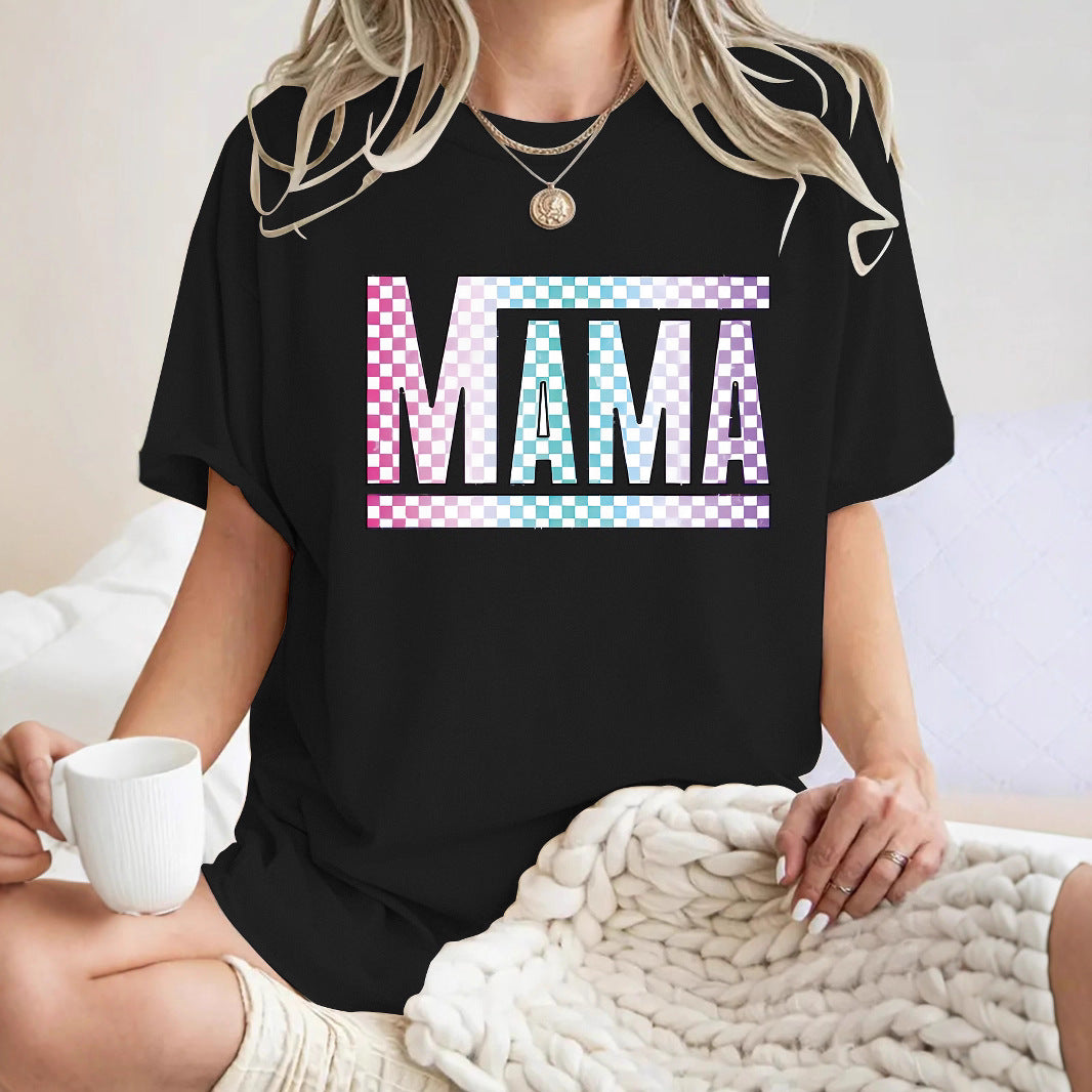 Mom's gift round neck pullover short sleeved shirt