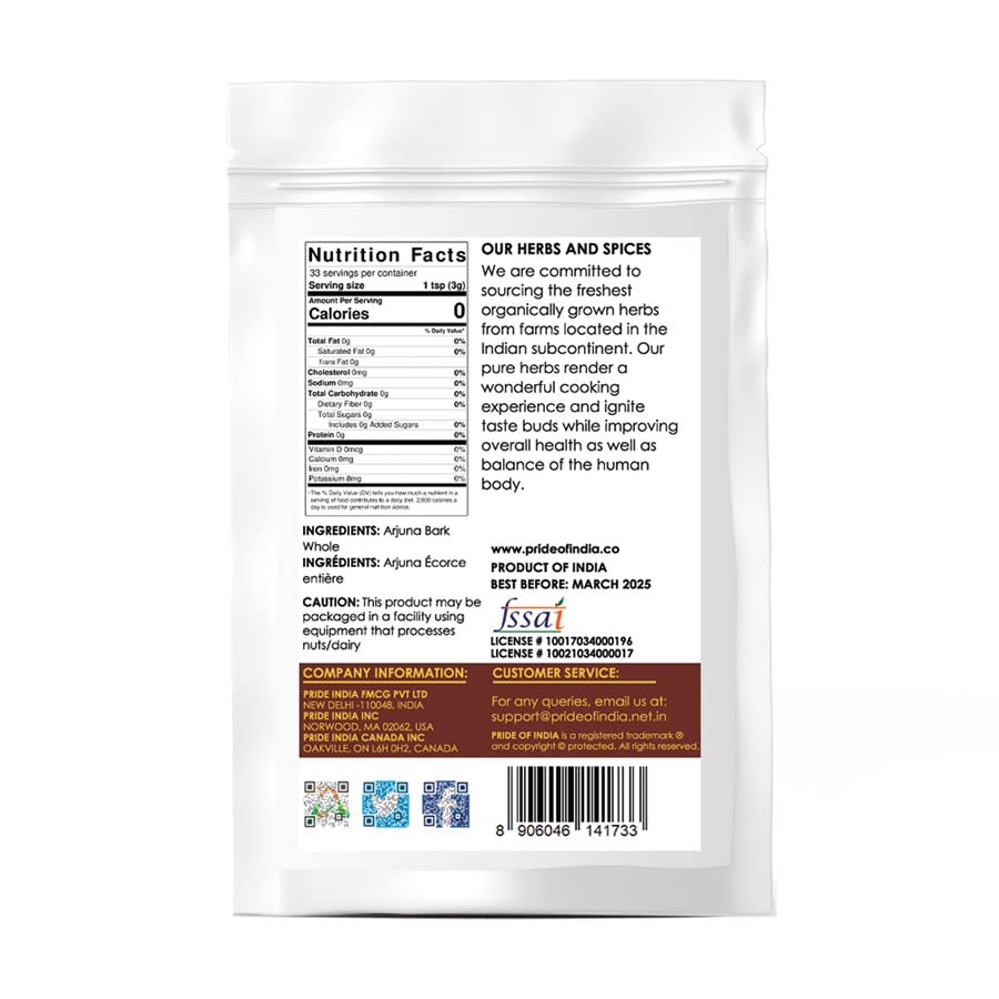 Natural Arjuna Bark Whole, Half Pound (3.53oz - 100gm) Pack-3