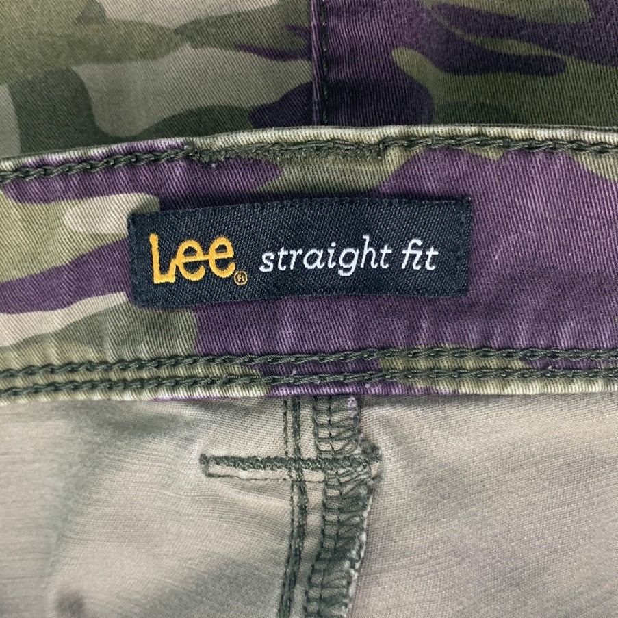 Lee Womens 14 Medium Green Purple Camo Camoflague Straight Fit Shorts w Pockets
