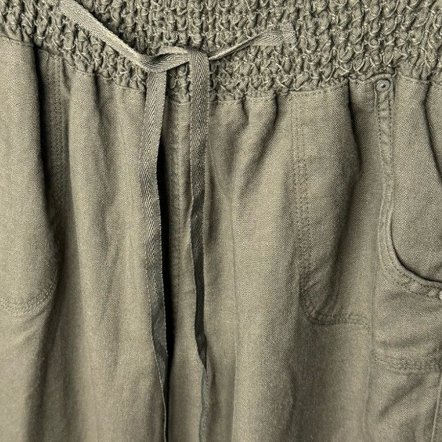 Cisono Juniors Large Olive Adjustable Smocked Waist Drawstring Pants w Pockets