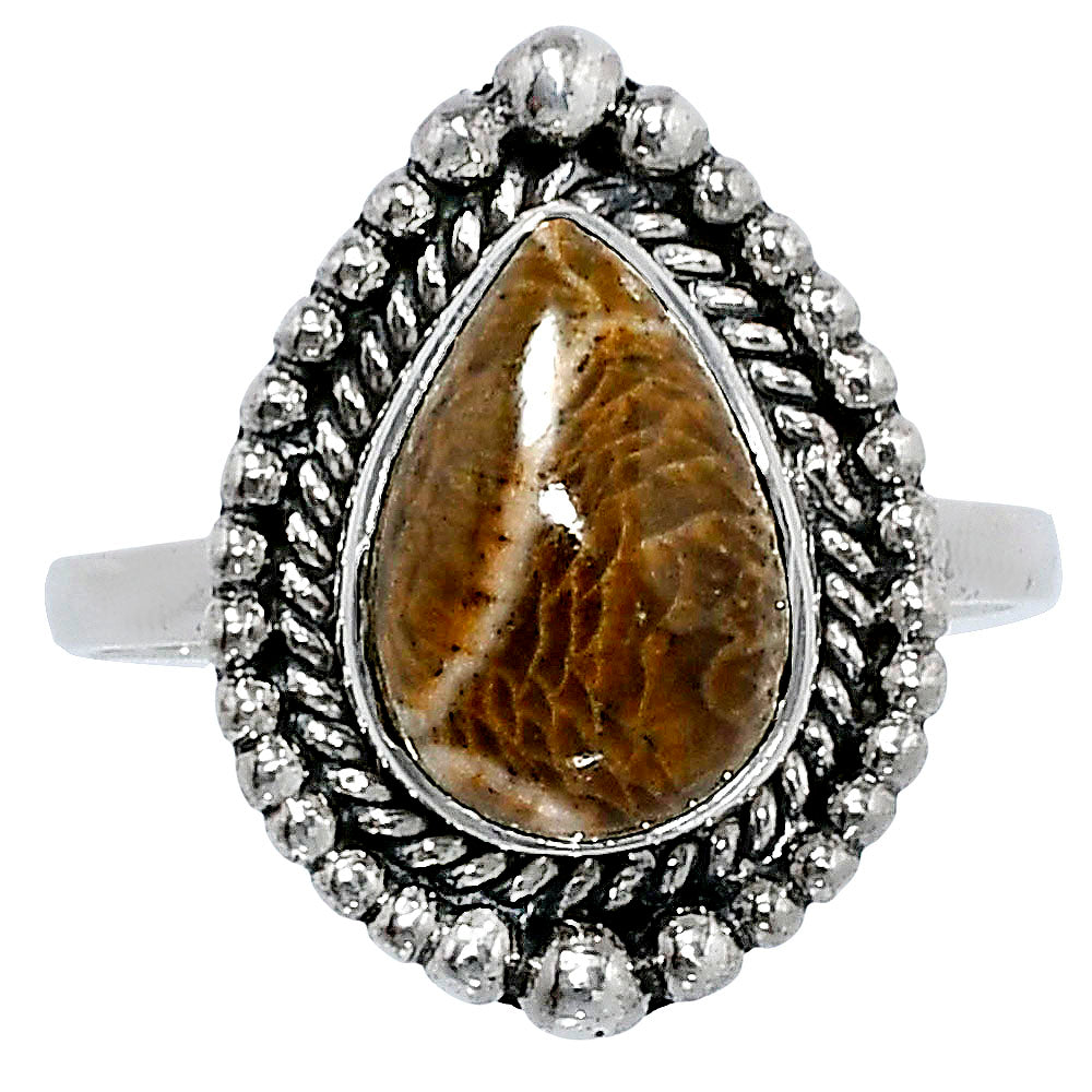 Premium Quality Flower Fossil Coral Ring size-8 R-1154 52-ER14318-0