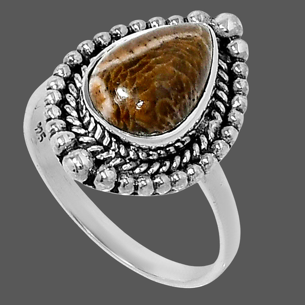 Premium Quality Flower Fossil Coral Ring size-8 R-1154 52-ER14318-2