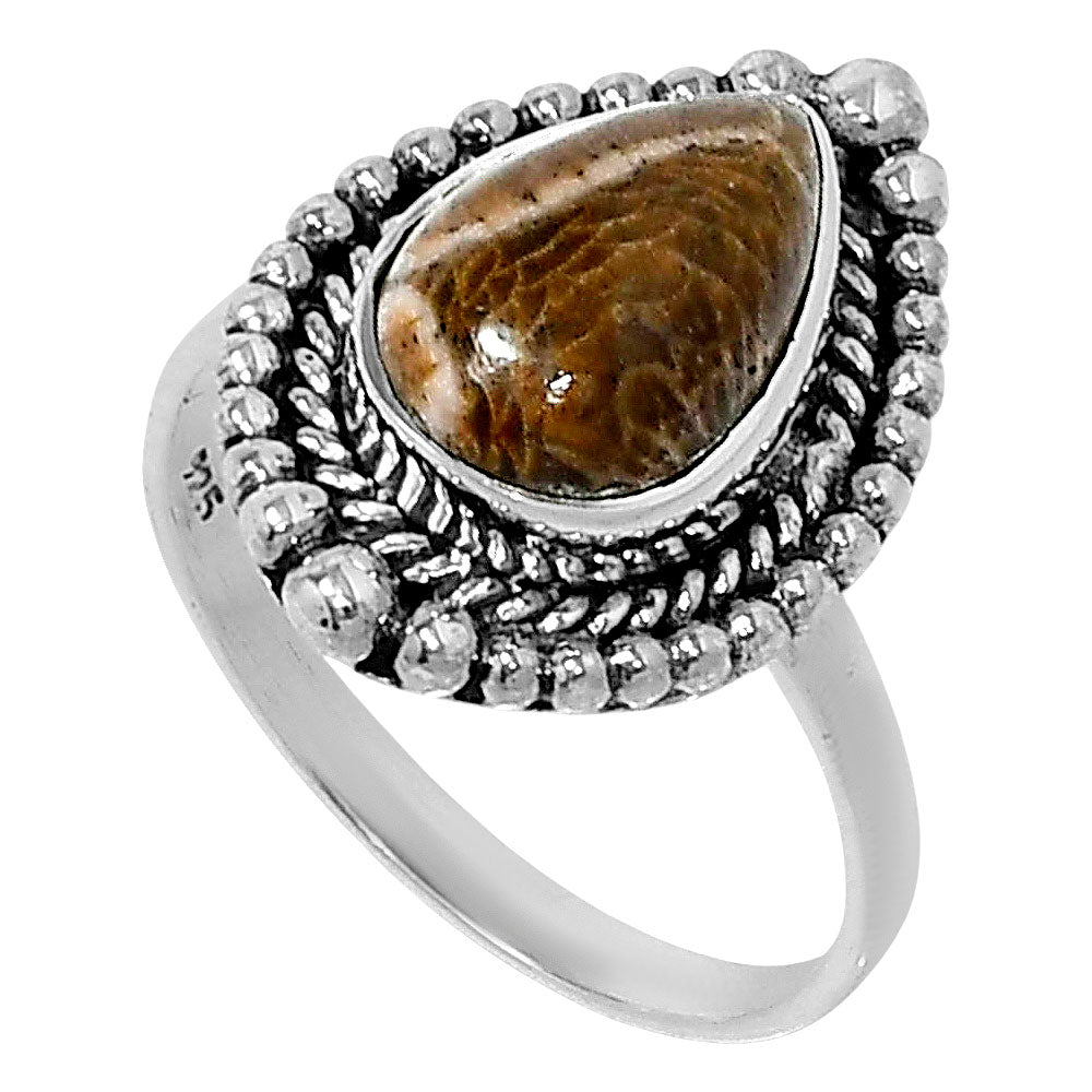 Premium Quality Flower Fossil Coral Ring size-8 R-1154 52-ER14318-1