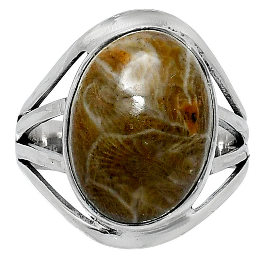 Premium Quality Flower Fossil Coral Ring size-9 R-1219 52-ER14335-0
