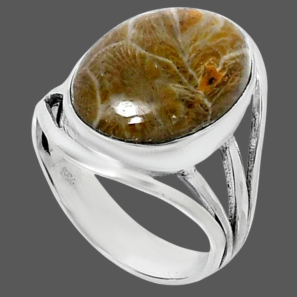 Premium Quality Flower Fossil Coral Ring size-9 R-1219 52-ER14335-2