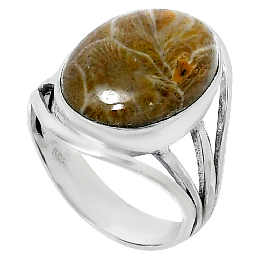Premium Quality Flower Fossil Coral Ring size-9 R-1219 52-ER14335-1