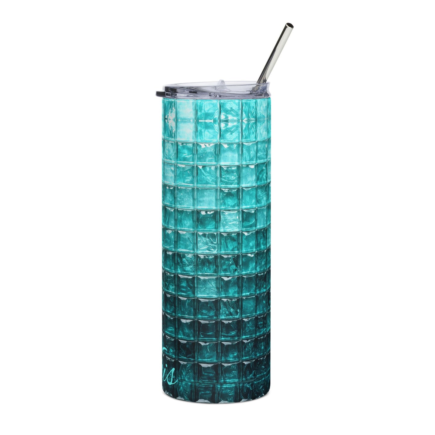Custom Teal Tile Gradient Tumbler 20oz | Personalized Stainless Steel Tumbler