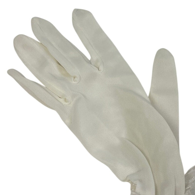 Pair of Vintage Womens Lightweight Sheer White Satin Wedding Gloves Lace Ruffles