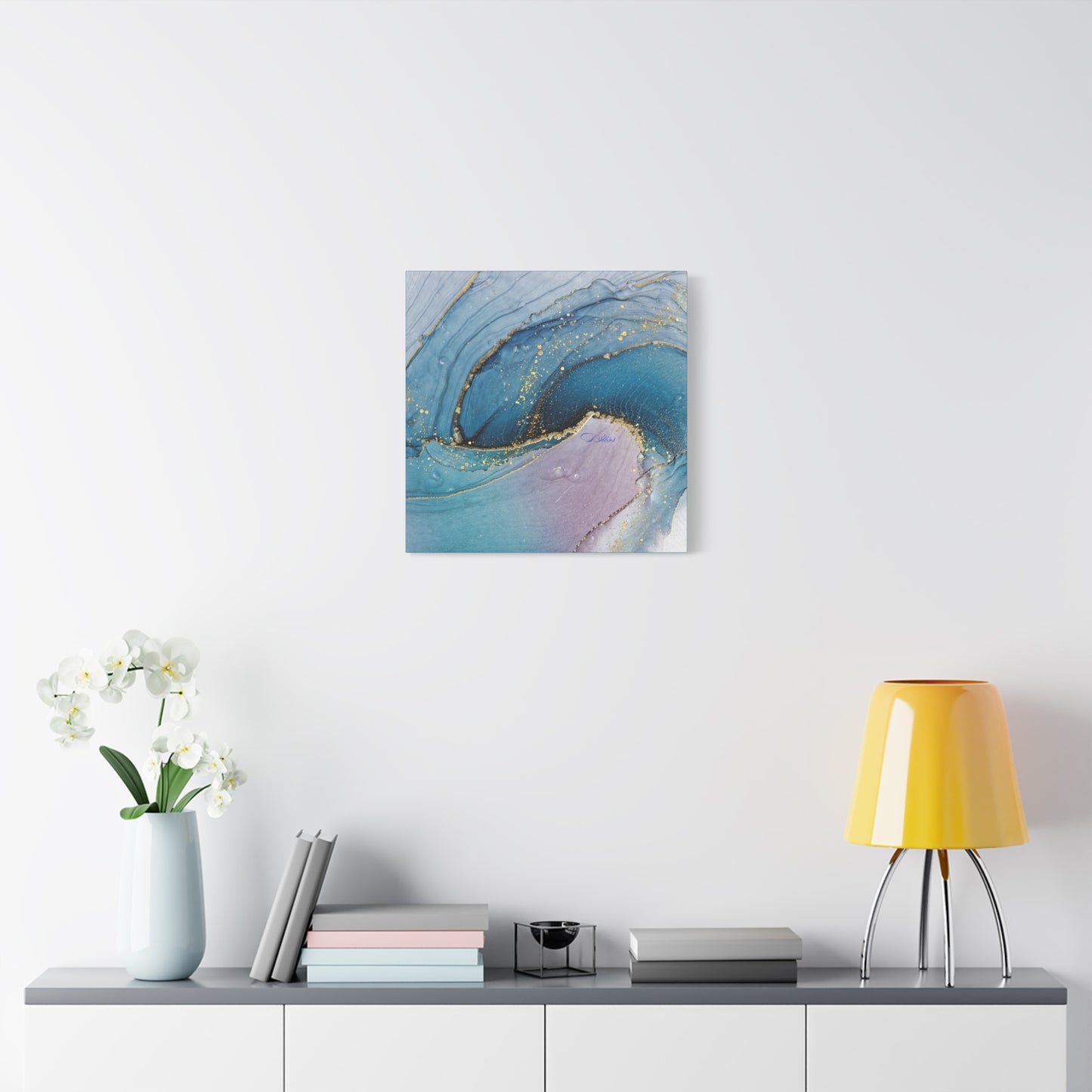 Canvas Wall Art, Abstract Ocean Wave, Modern Decor, Home Office, Gift for Her, Blue Gold Artwork, Living Room Wall Decor