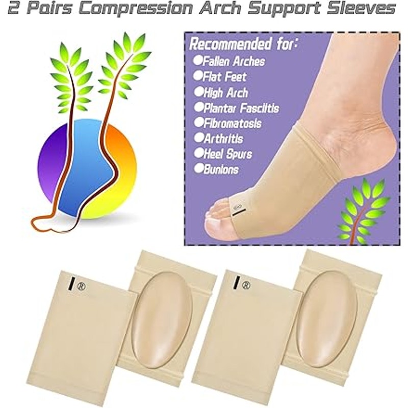 New 4 Piece Arch Sleeve Support Flat Foot Sock Support Cushioned Metatarsal Pads
