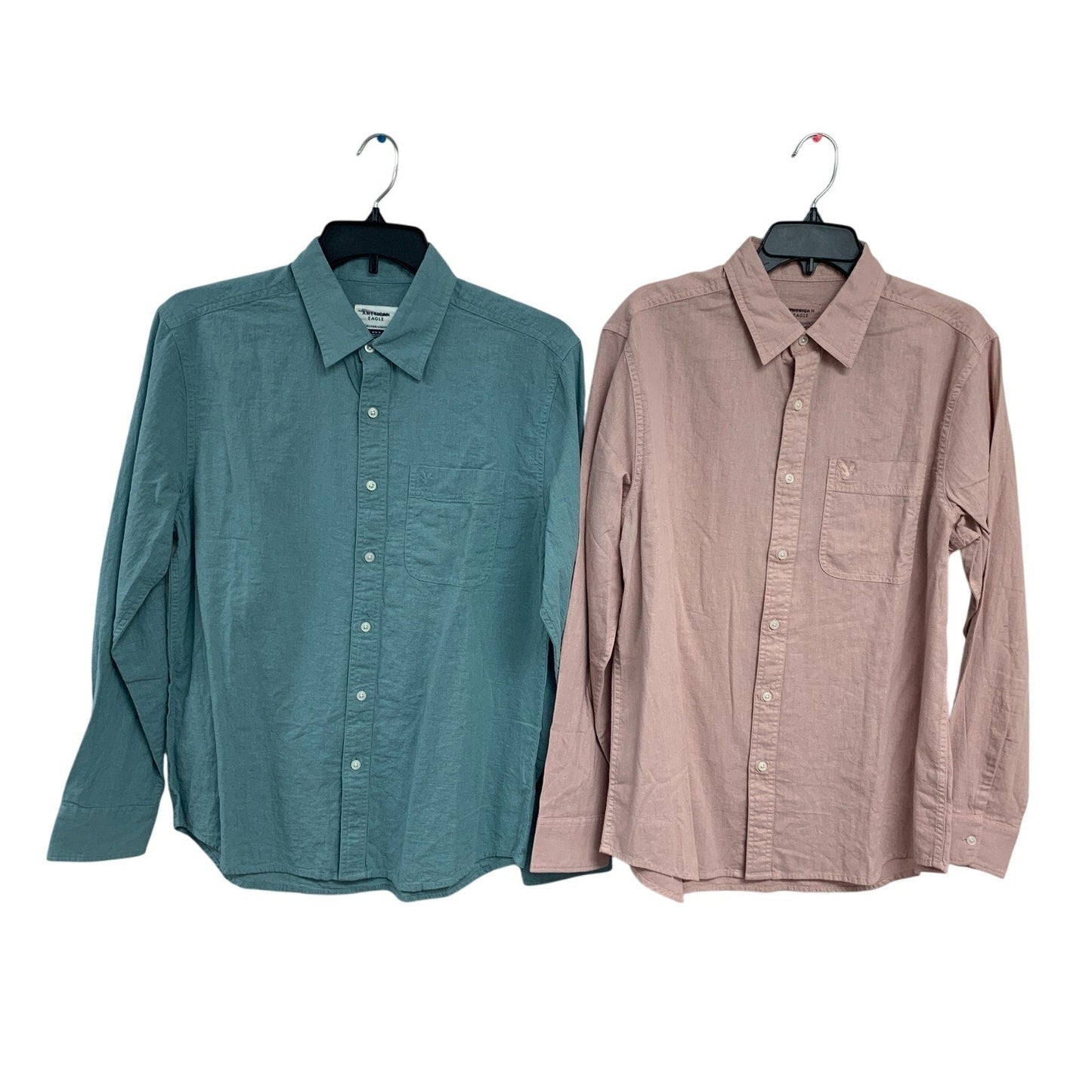 2 New American Eagle Mens Medium Cotton Linen Long Sleeve Button Up Shirts