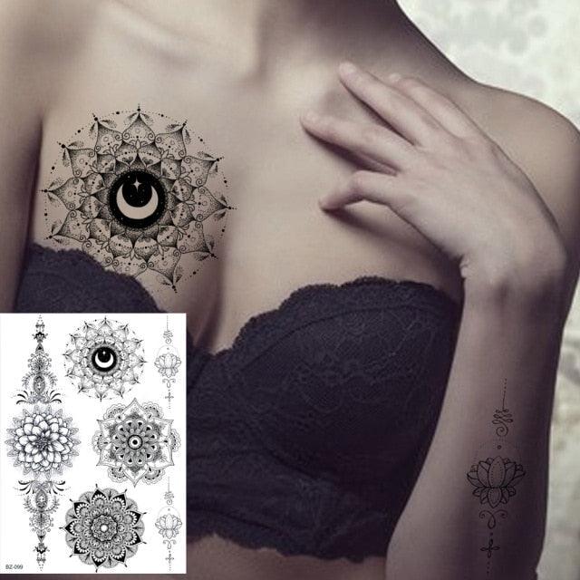 53 Sheets Black Lace Temporary Tattoos Sticker Butterfly Flower Fake Tatoo Sticker Sexy  Black Henna Temporary Tattoos For Women